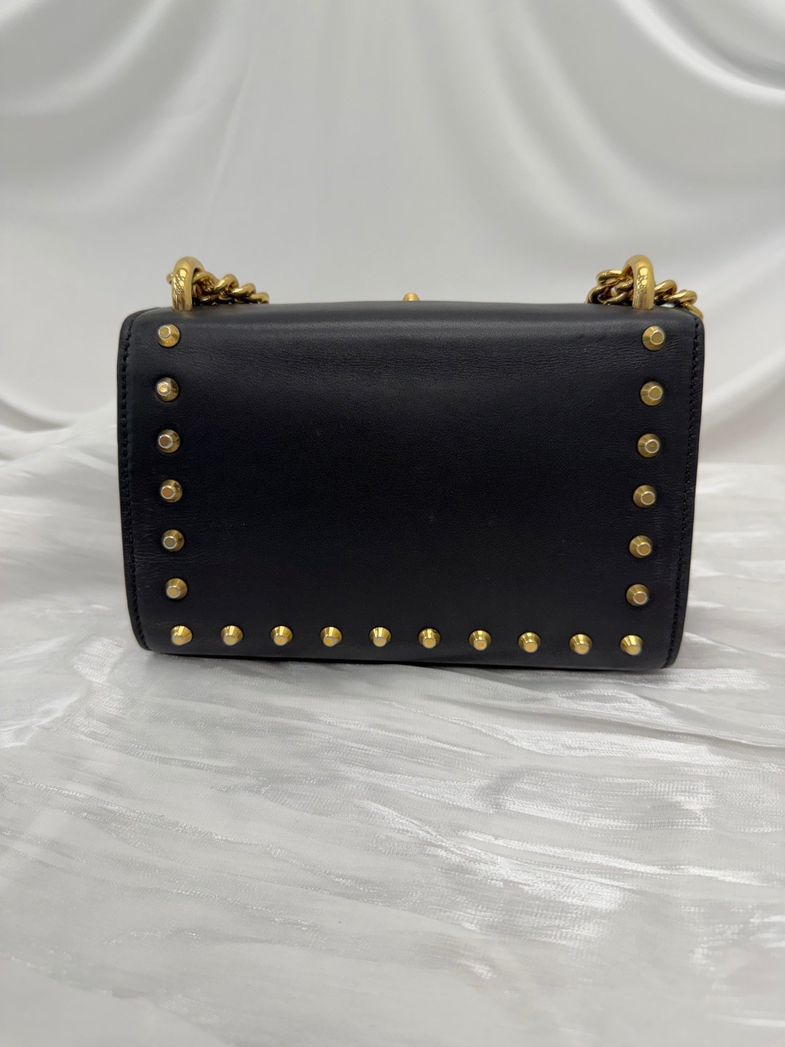 Gucci Black Leather Small Studded Pearl Padlock Bag