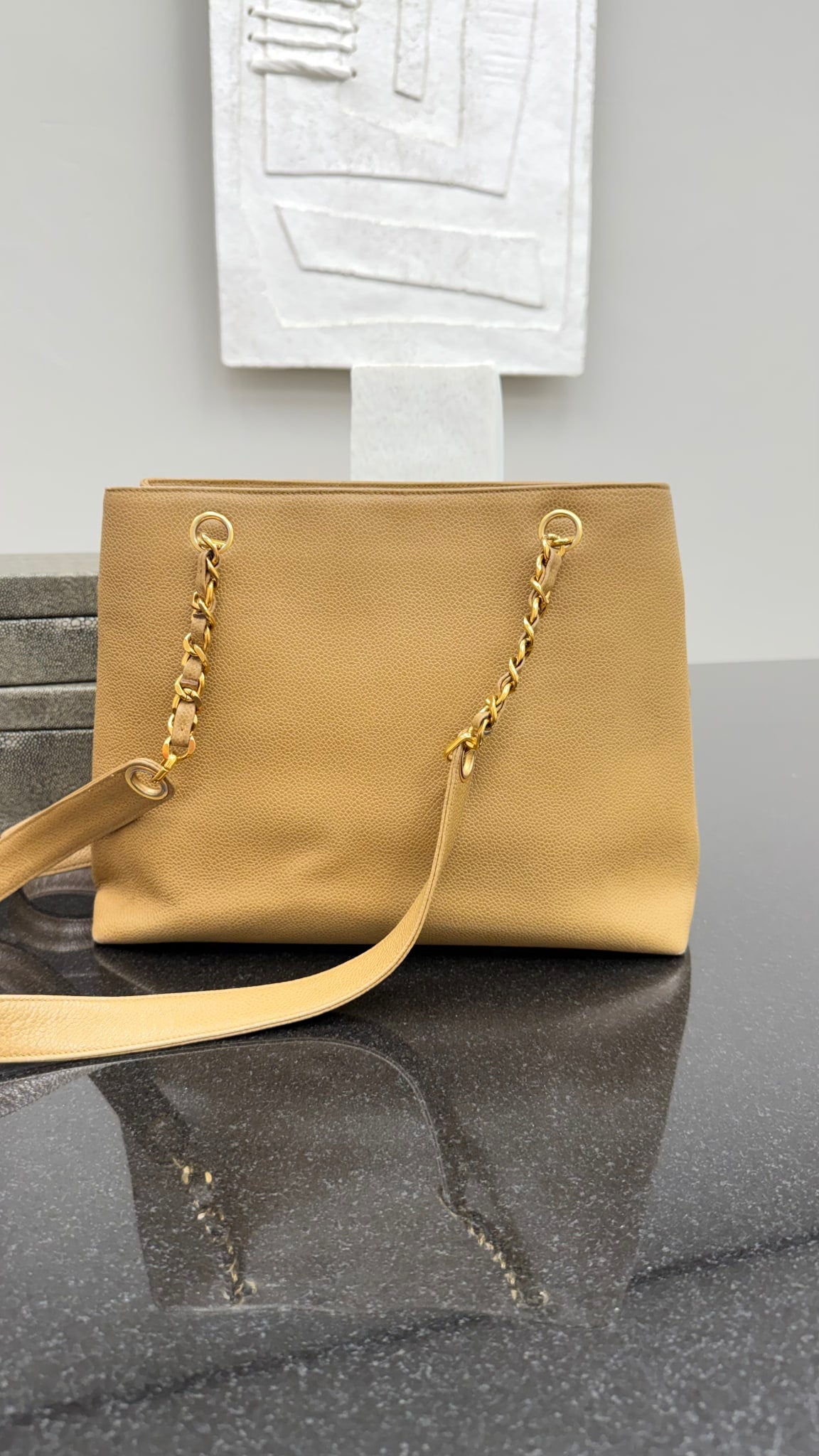 Chanel Beige Caviar CC Pocket Shoulder Tote