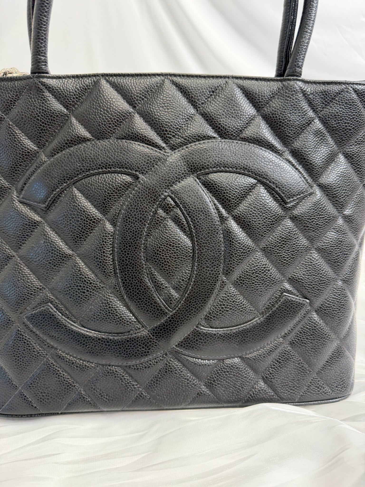 Chanel Black Quilted Caviar Medallion Tote Bag