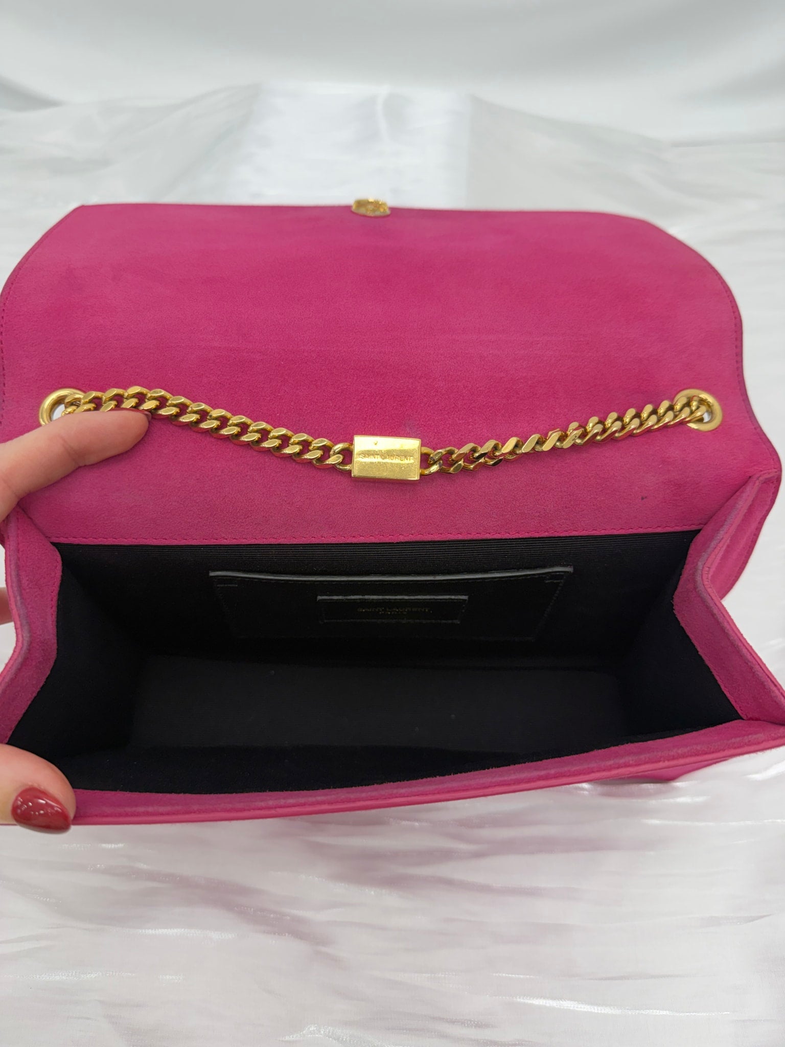 Saint Laurent YSL Fuchsia Suede Medium Kate Tassel Shoulder Bag
