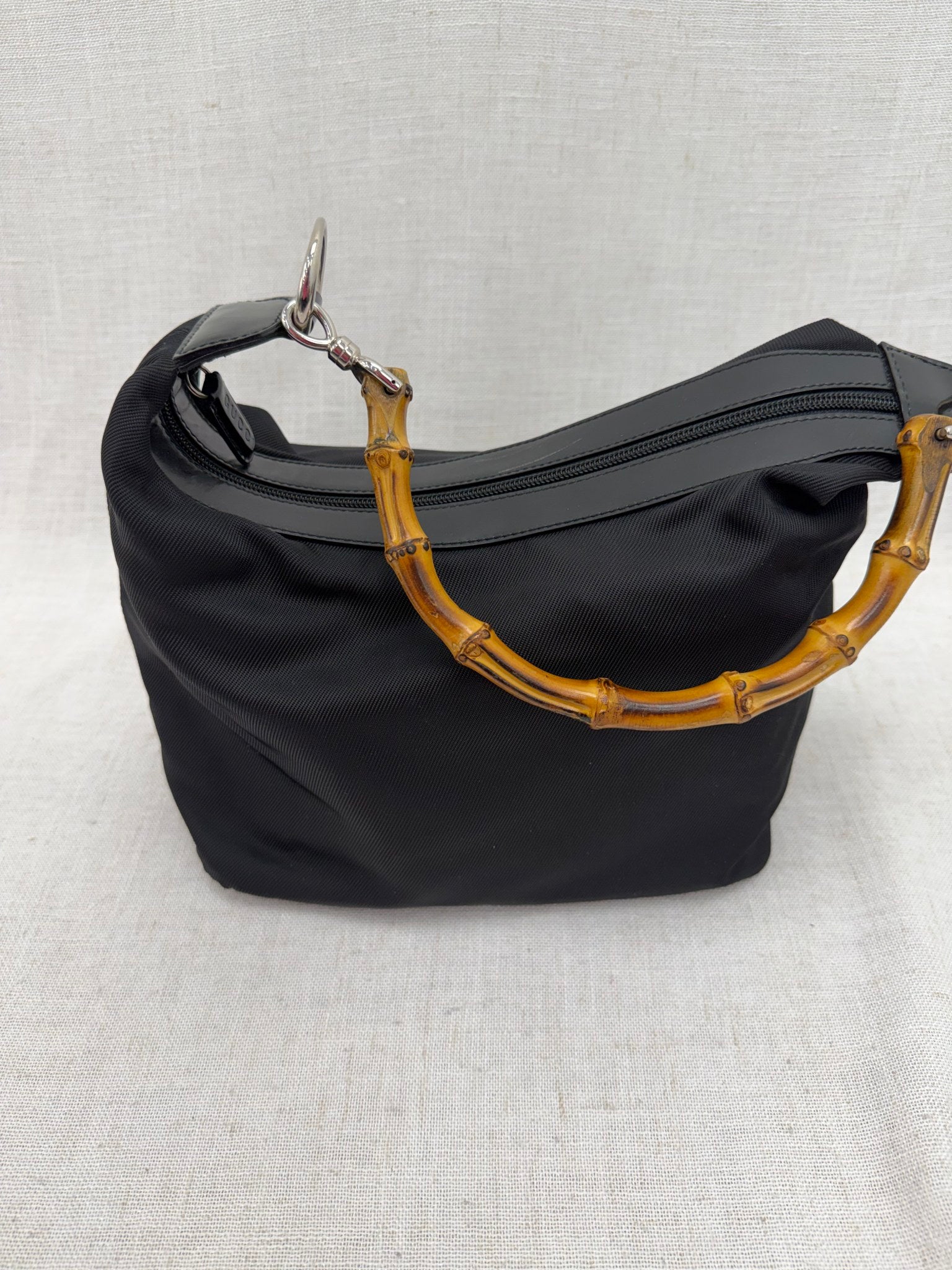 Gucci Black Nylon Bamboo Shoulder Bag