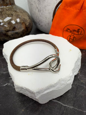 Hermes Brown Leather Jumbo Hook Bracelet
