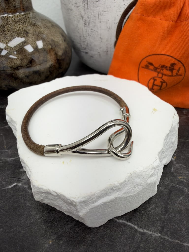 Hermes Brown Leather Jumbo Hook Bracelet 