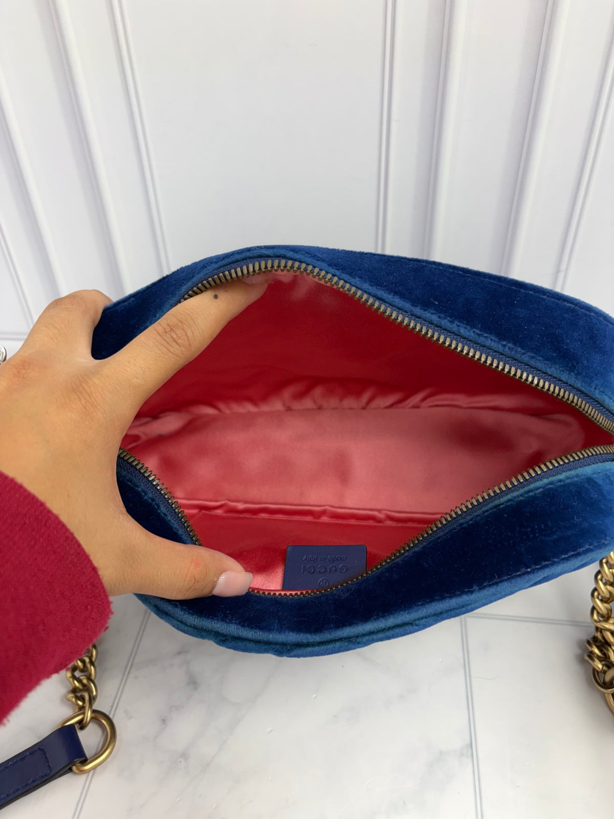 Gucci Blue Velvet Marmont Camera Bag