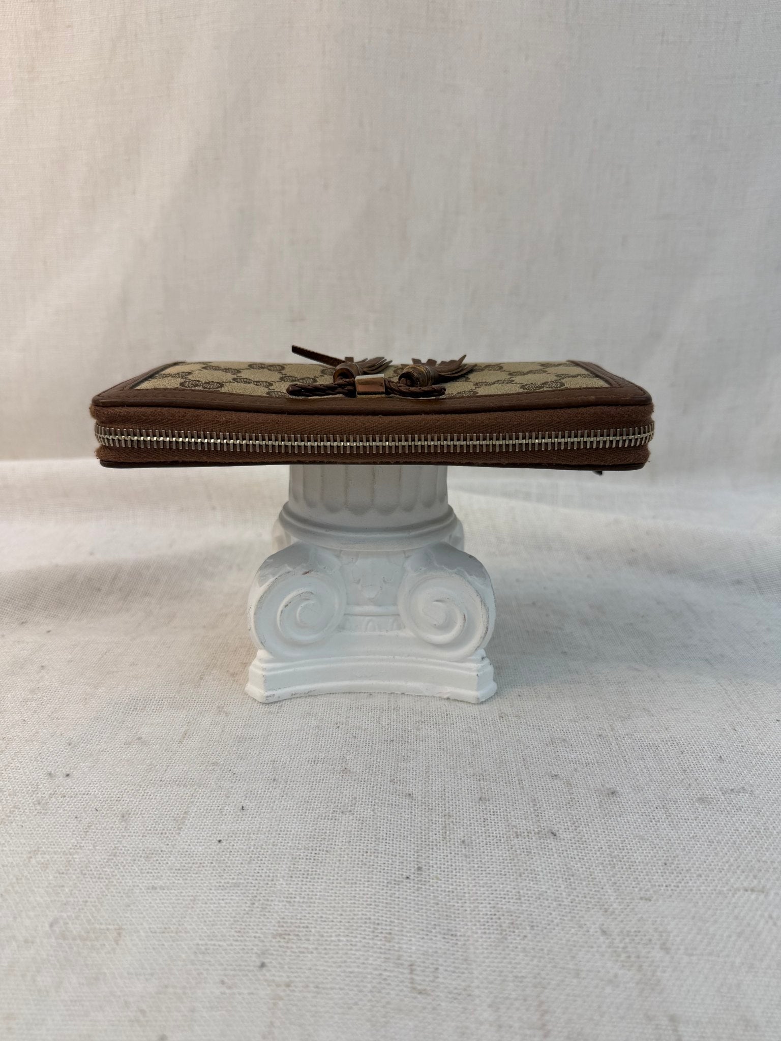 Gucci Brown Canvas Bamboo Tassel Zippy Wallet