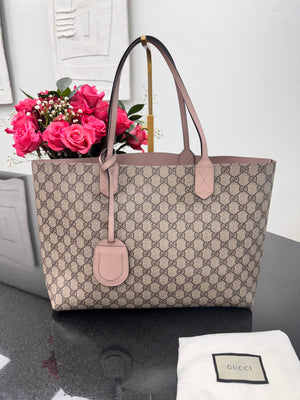 LIKE NEW - Gucci GG Supreme And Pink Large Reversible Tote Bag