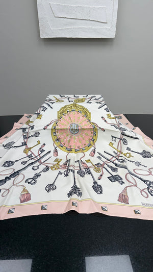 Hermes Pink Silk Les Cles Scarf
