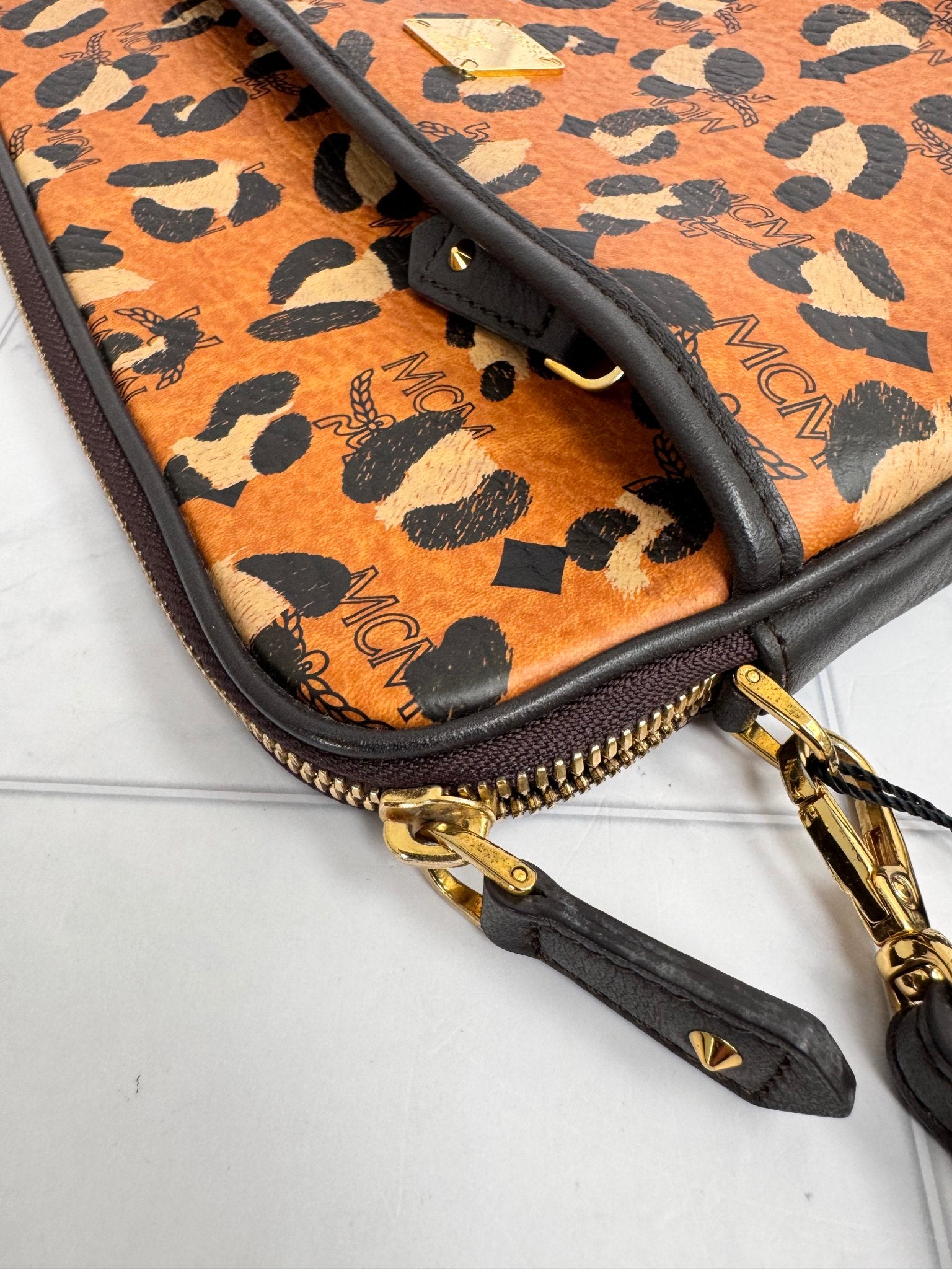 MCM Tan Leopard Print Visetos Coated Canvas Crossbody Bag