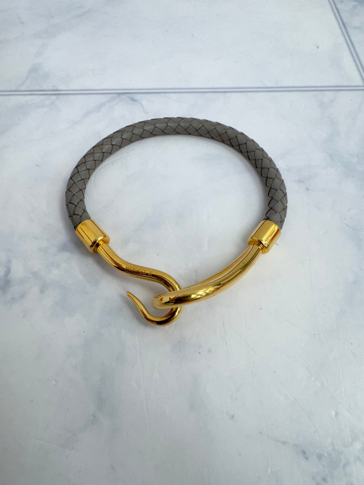 Hermes Grey Leather Jumbo Hook Bracelet