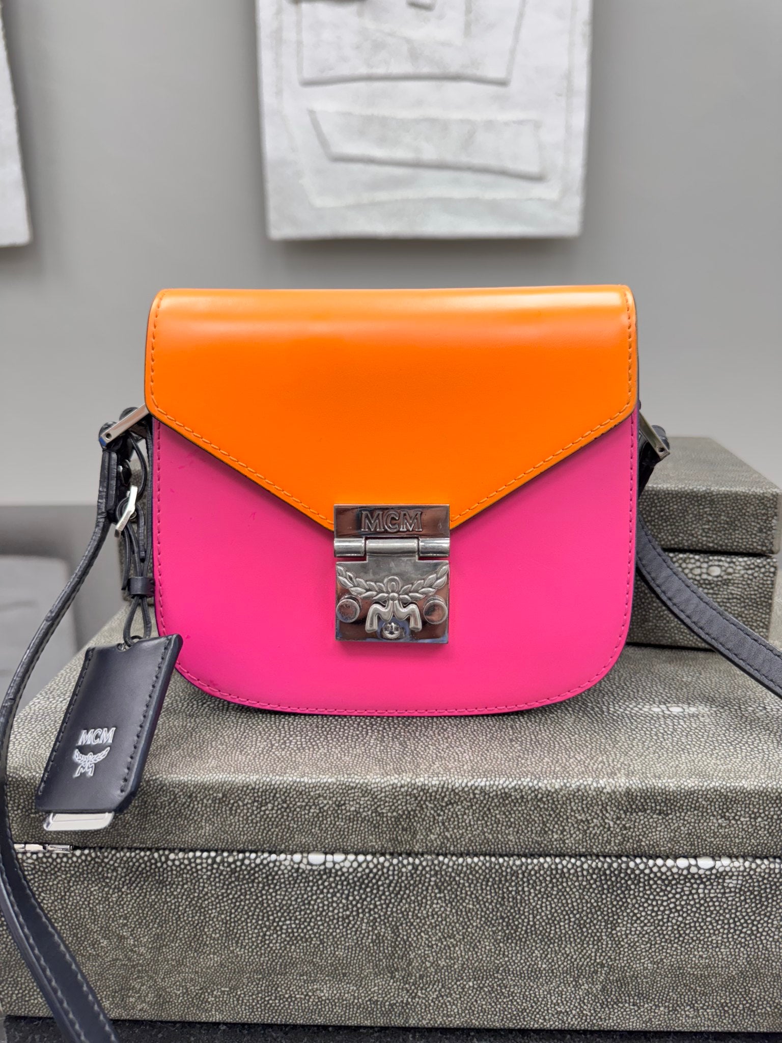 MCM Orange And Pink Leather Patricia Crossbody Bag