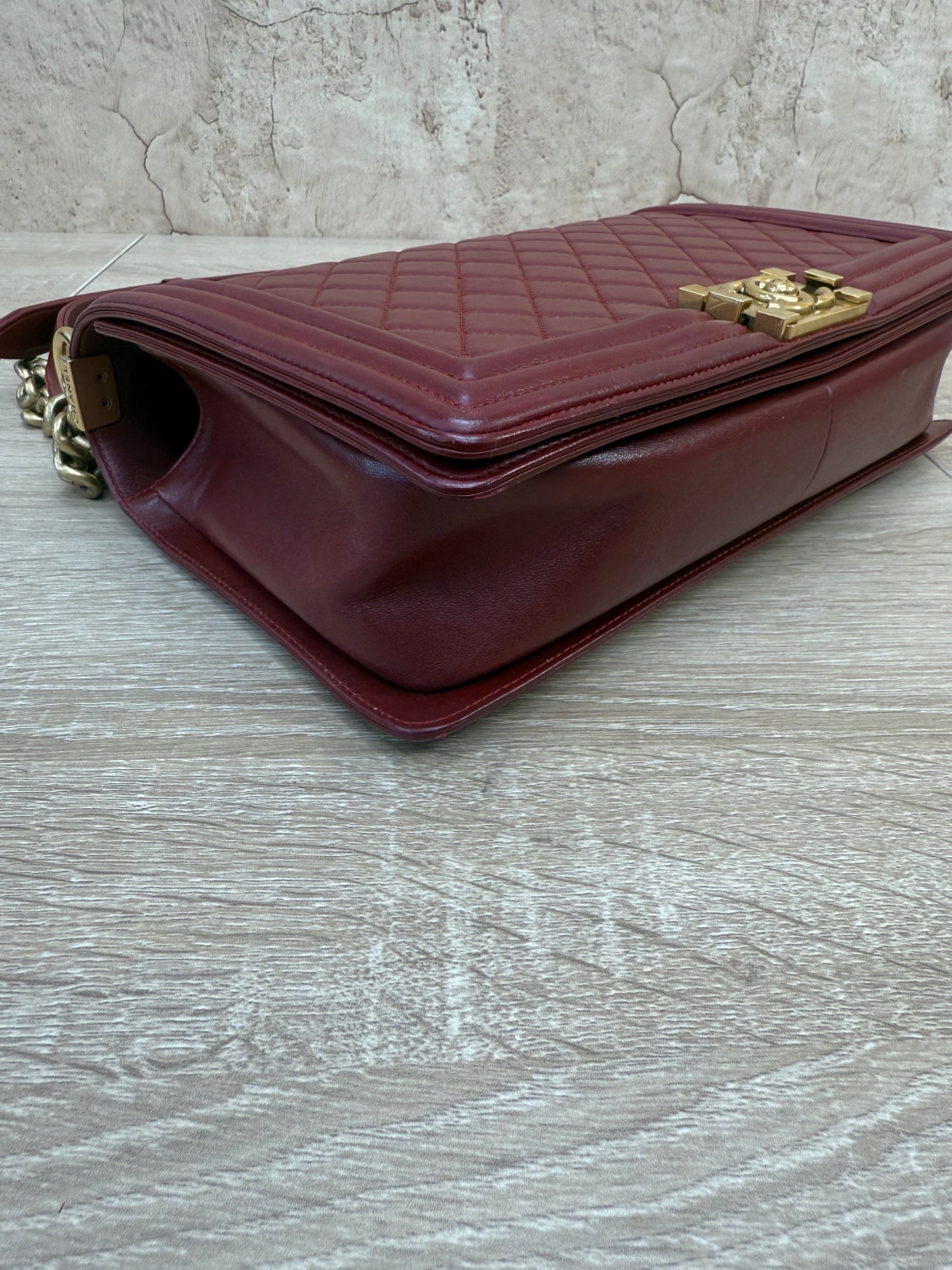 Chanel Dark Red Lambskin Quilted Medium Boy Flap