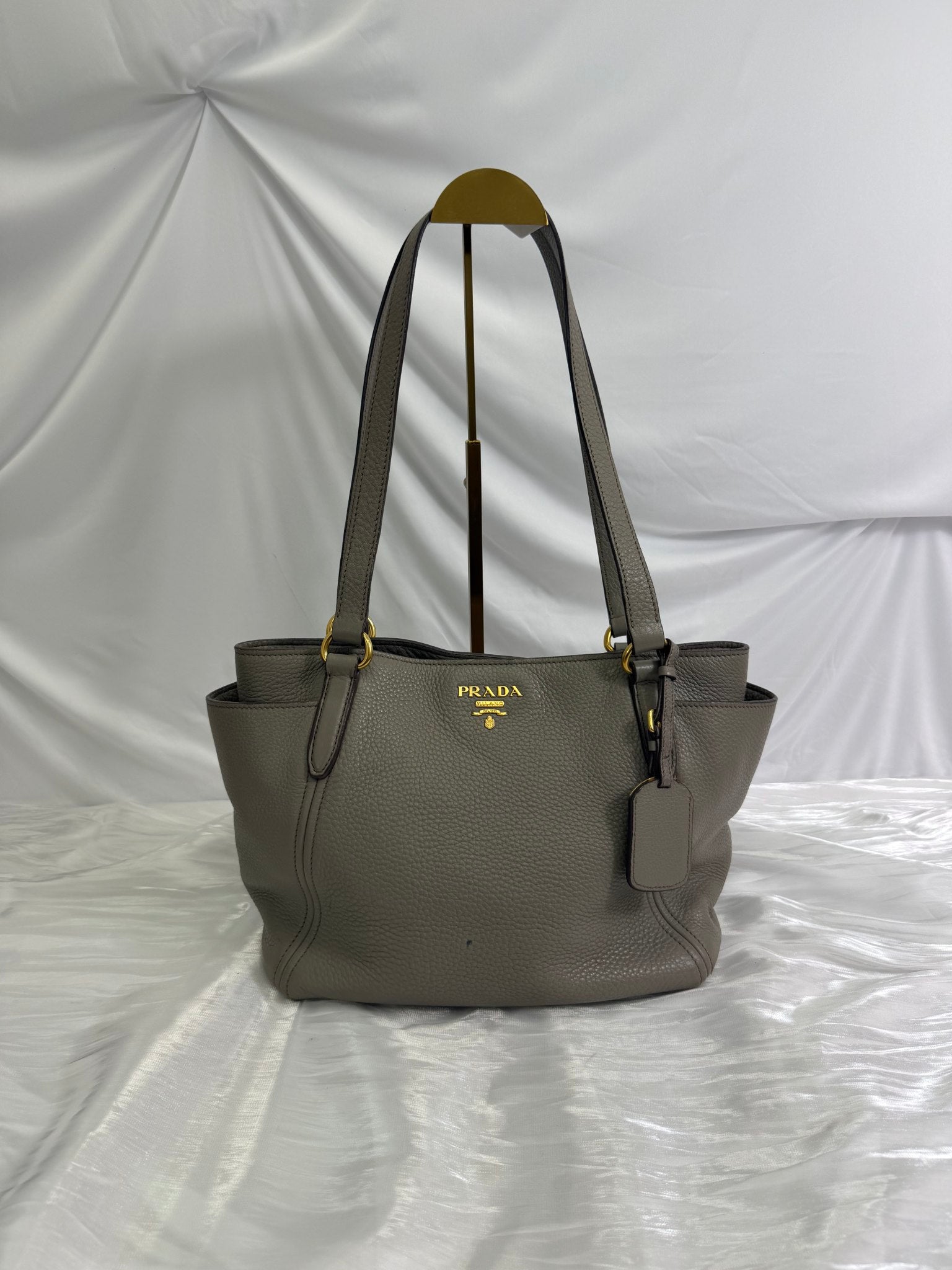 Prada Grey Leather Tote Bag