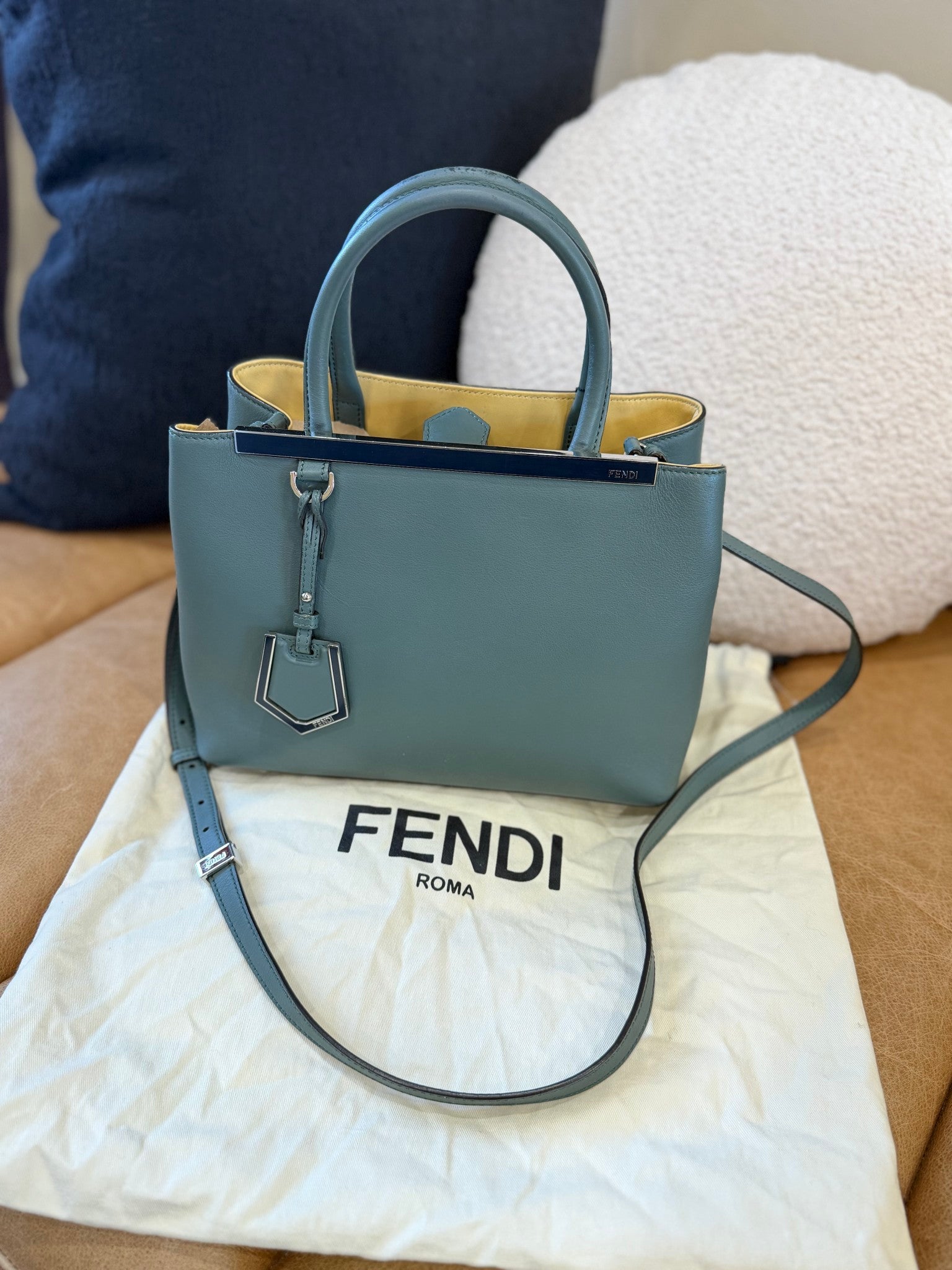 Fendi Gray & Yellow Leather 2 Jours 2way Bag