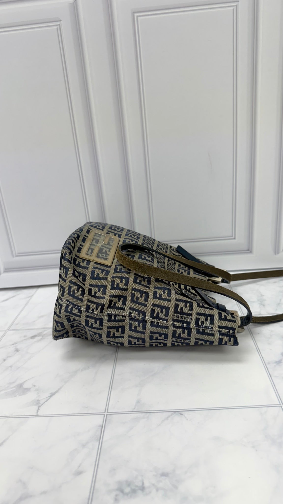 Fendi Blue Canvas Zucchino Mini Tote Bag 