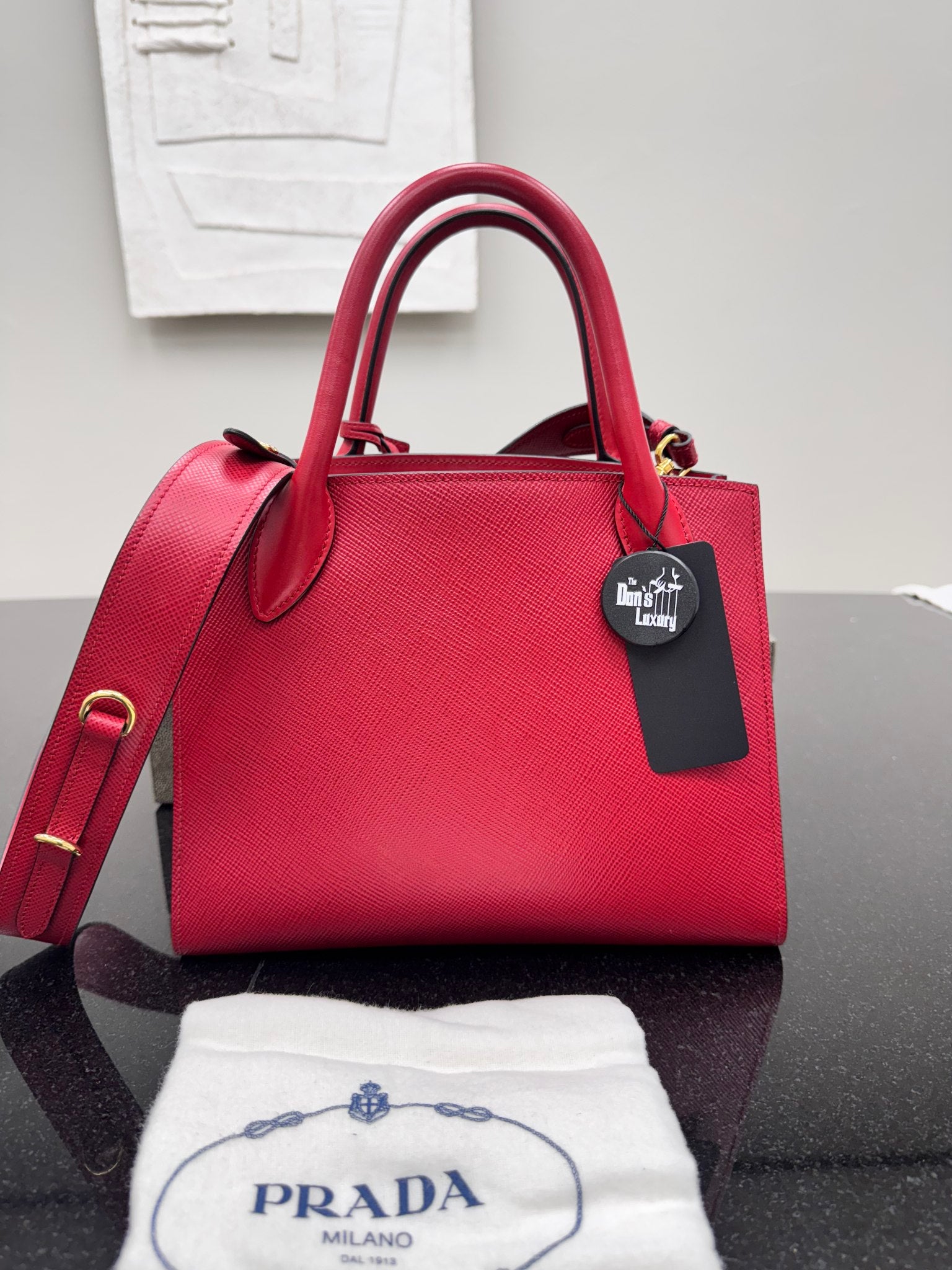 Prada Red Monochrome Saffiano Leather 2Way Bag