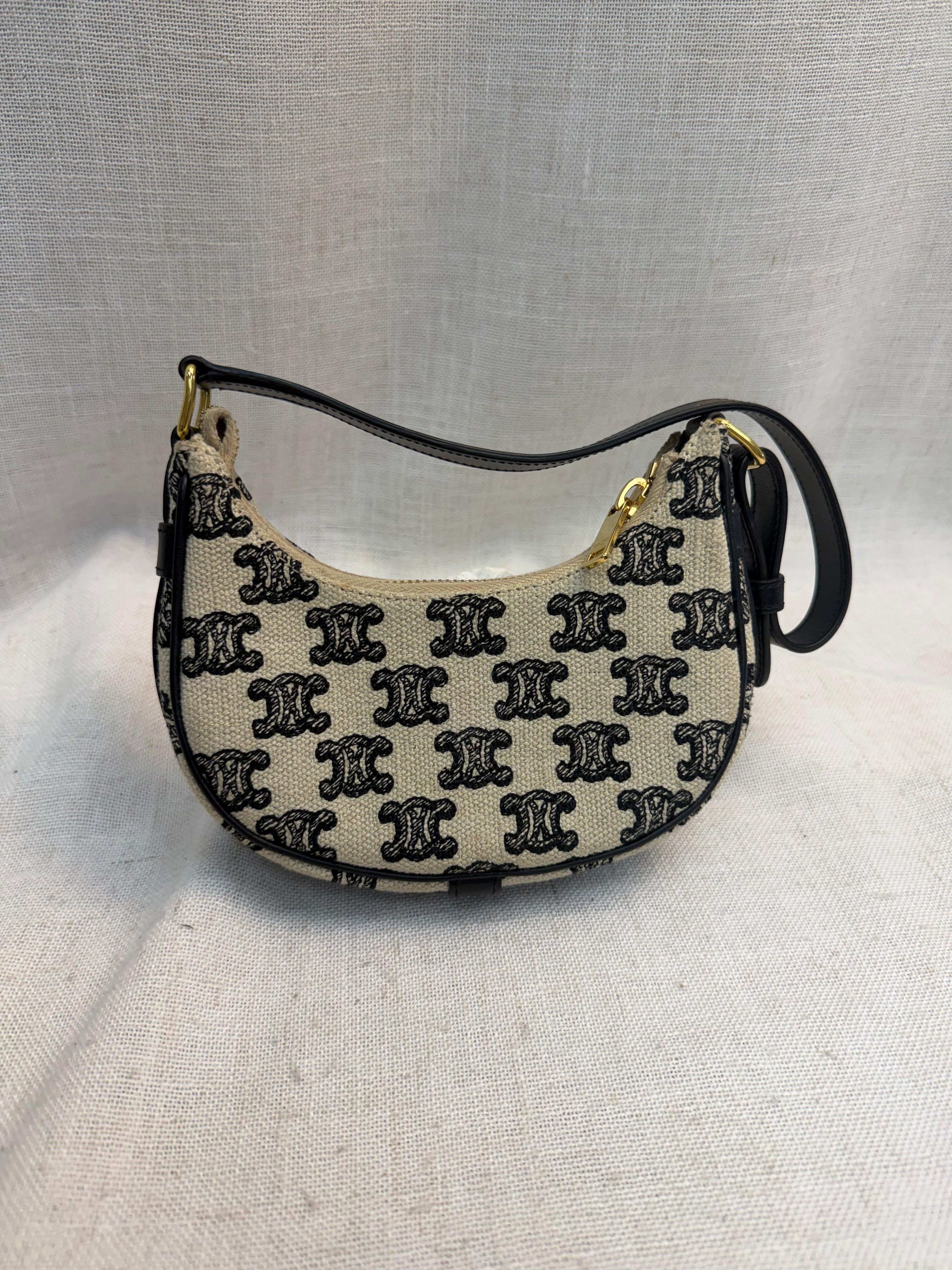Celine White Canvas Triomphe Mini Ava Bag