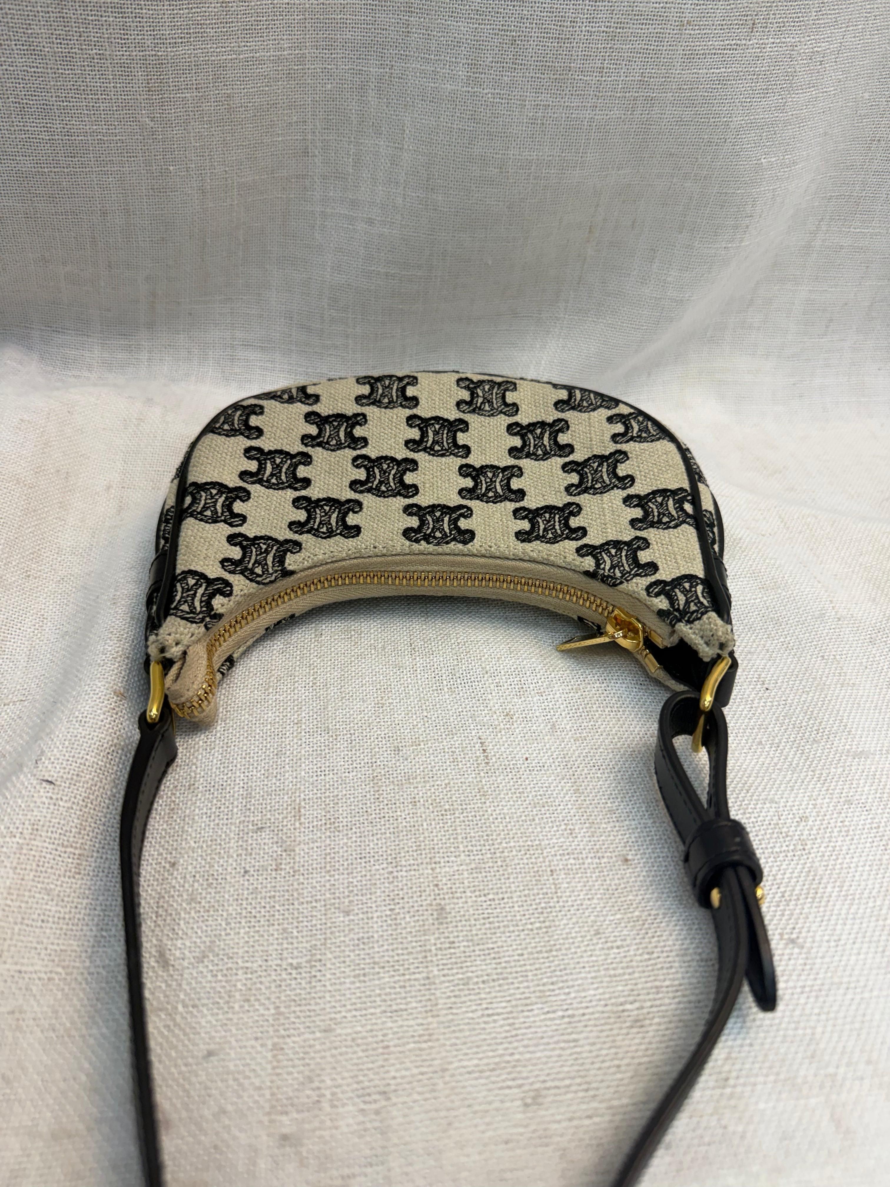 Celine White Canvas Triomphe Mini Ava Bag
