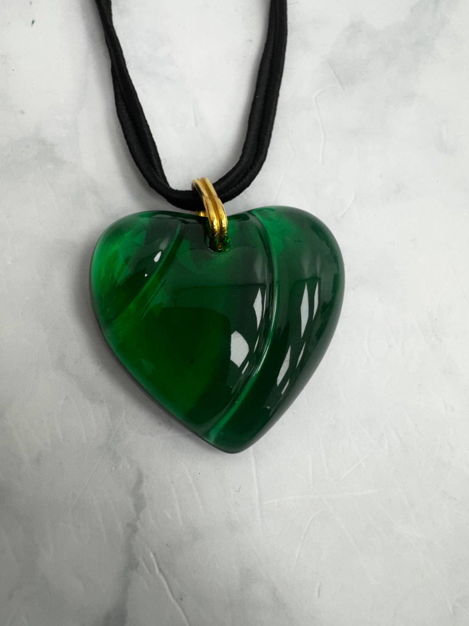 Baccarat Green Crystal Heart Pendant Necklace