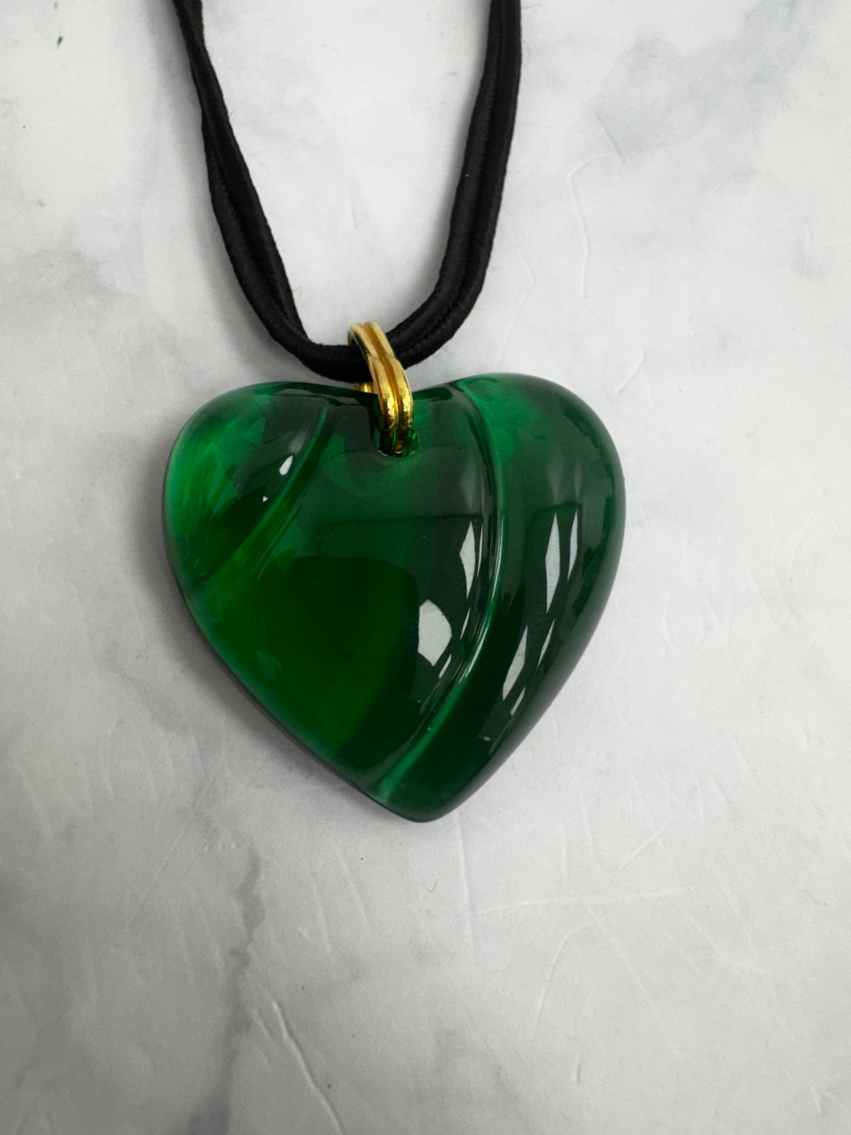 Baccarat Green Crystal Heart Pendant Necklace