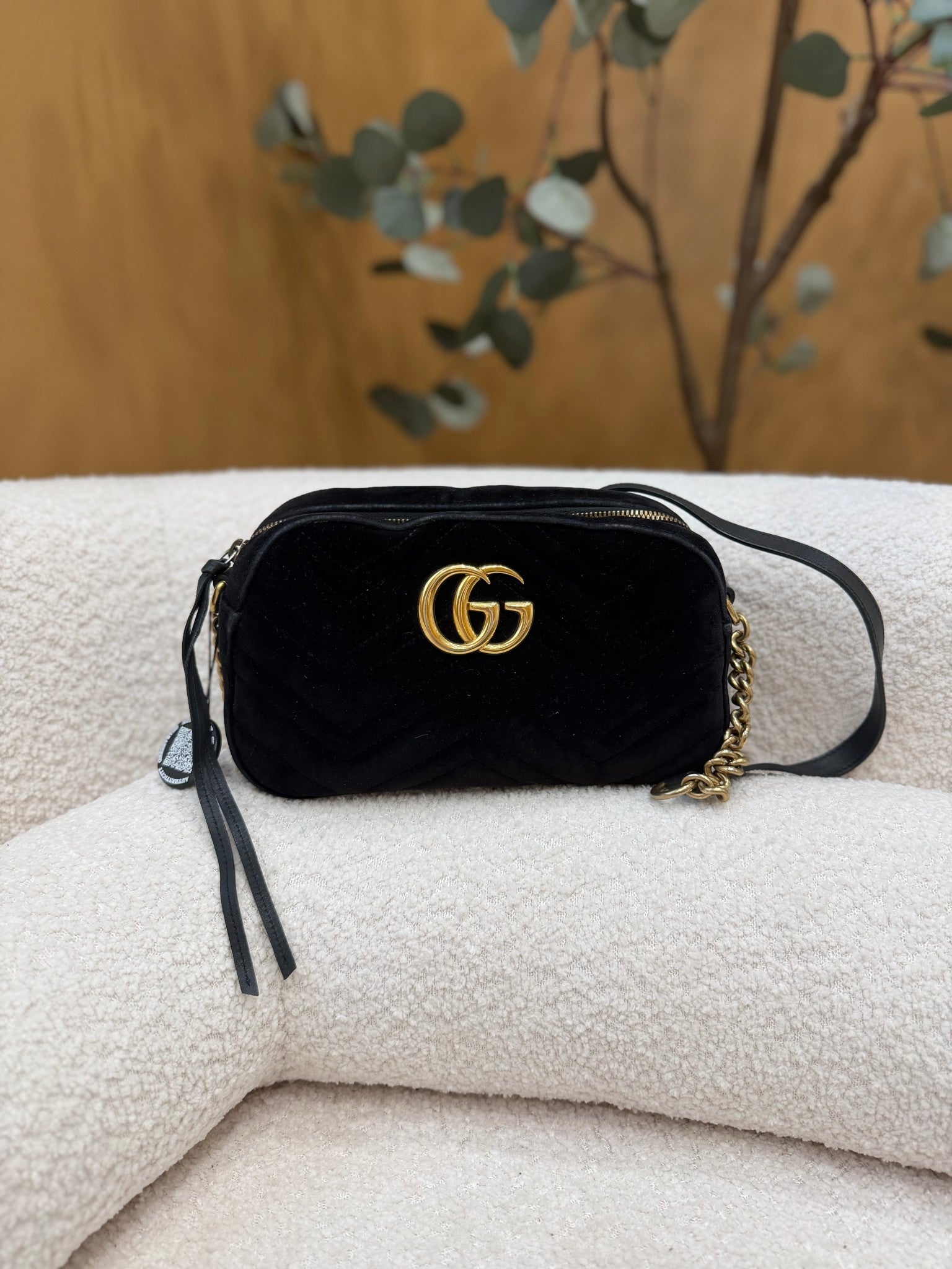 Gucci Black Velvet Marmont Crossbody Bag