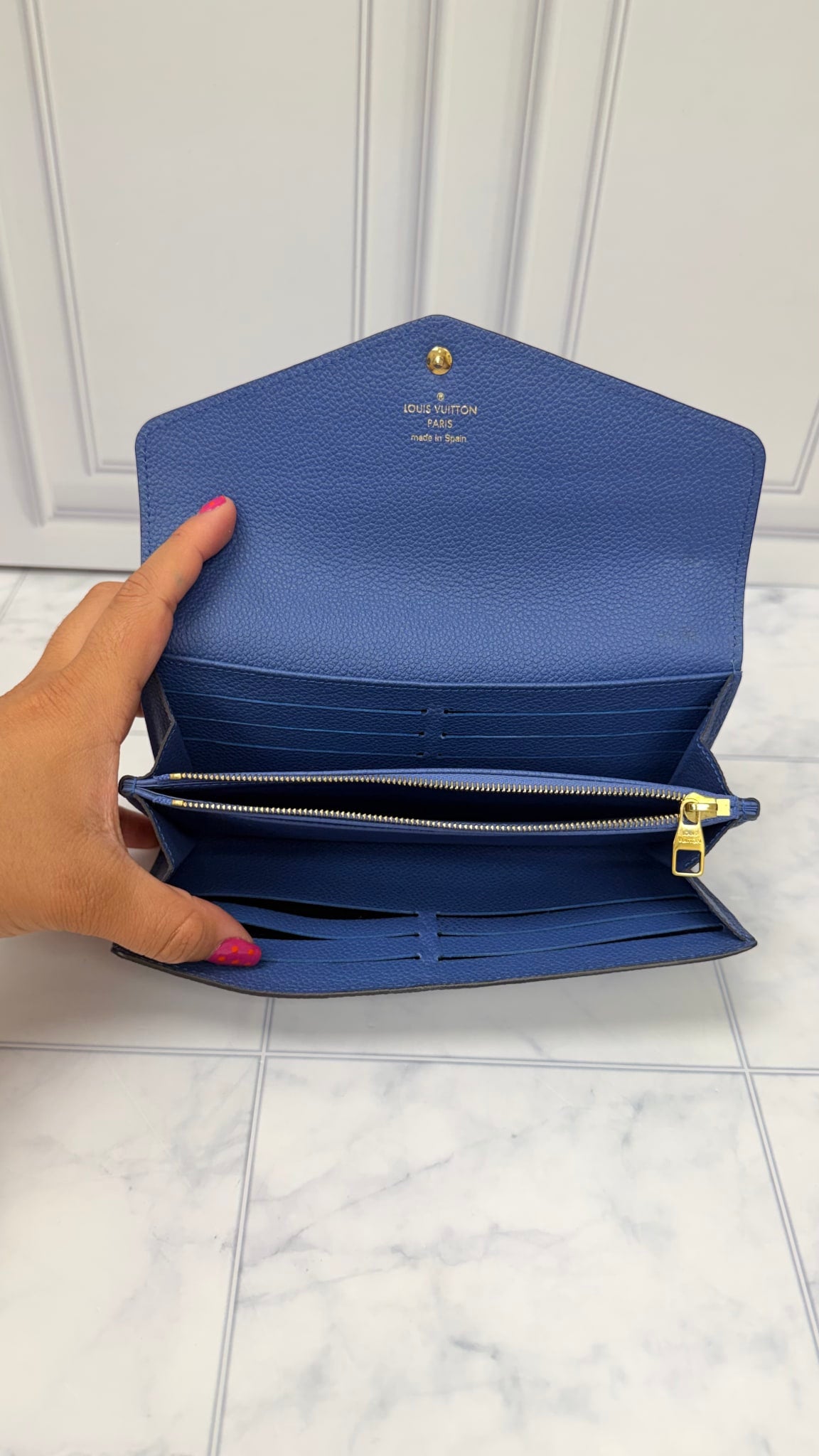 Louis Vuitton Monogram Blue Empreinte Leather Sarah Wallet