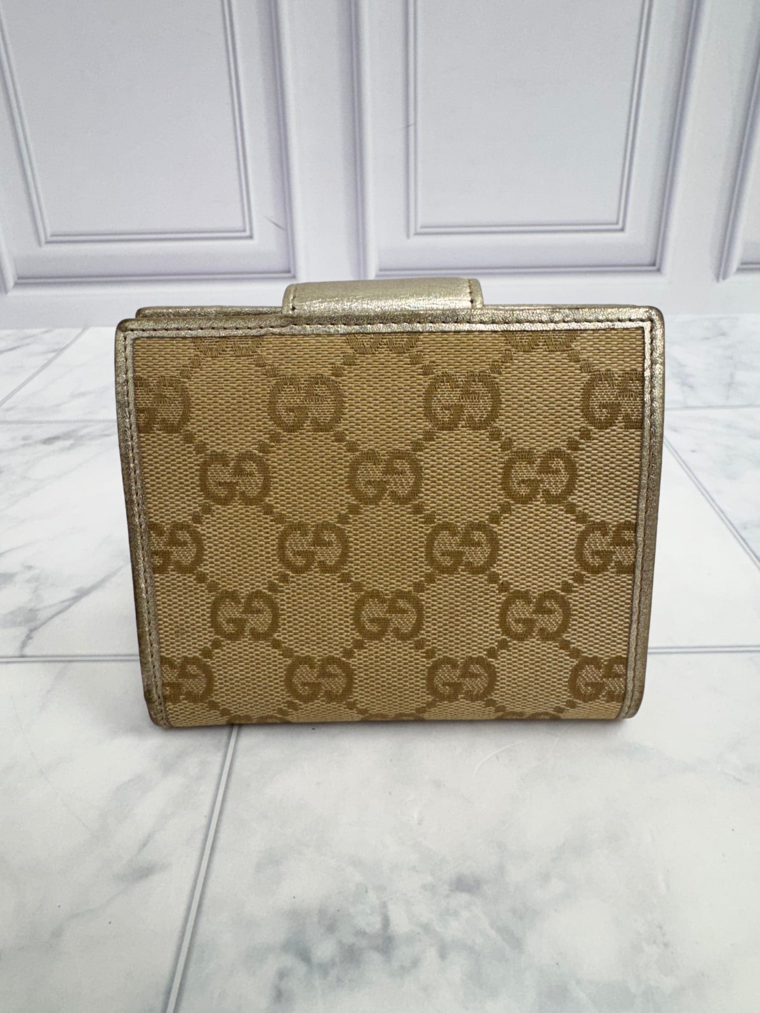 Gucci Beige GG Canvas Compact Snap Wallet