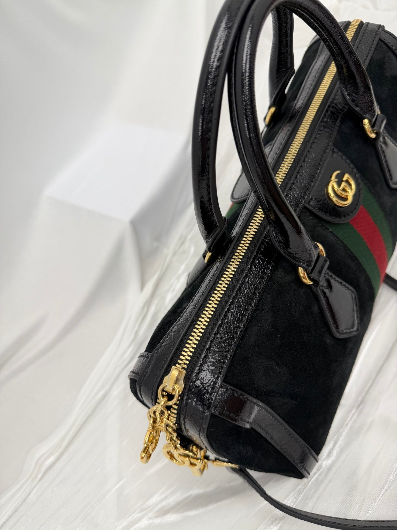 Gucci Black Suede Sherry Line Boston Bag