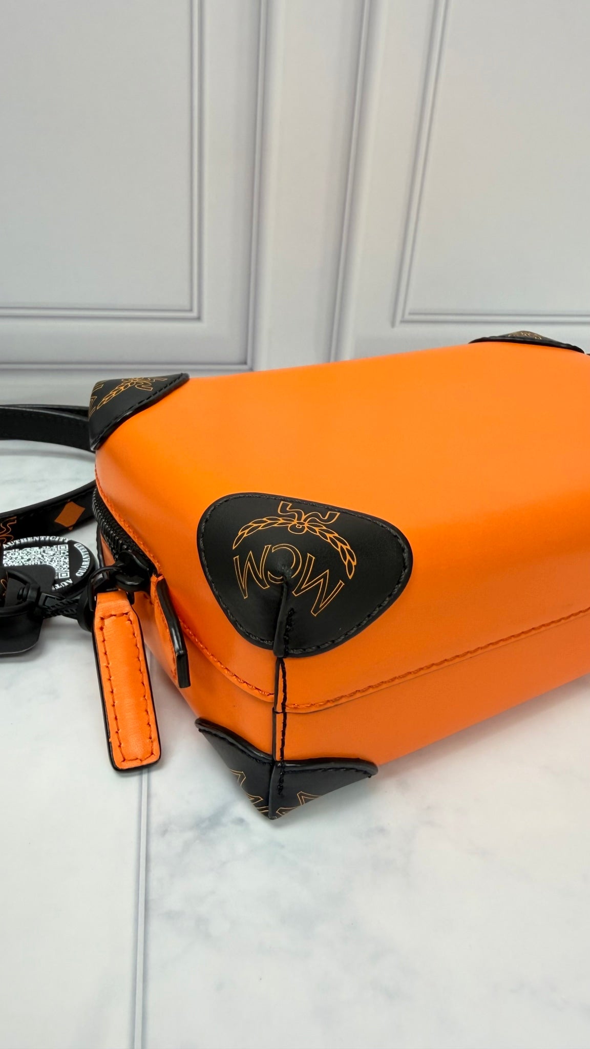 MCM Orange Leather Soft Berlin Crossbody Bag