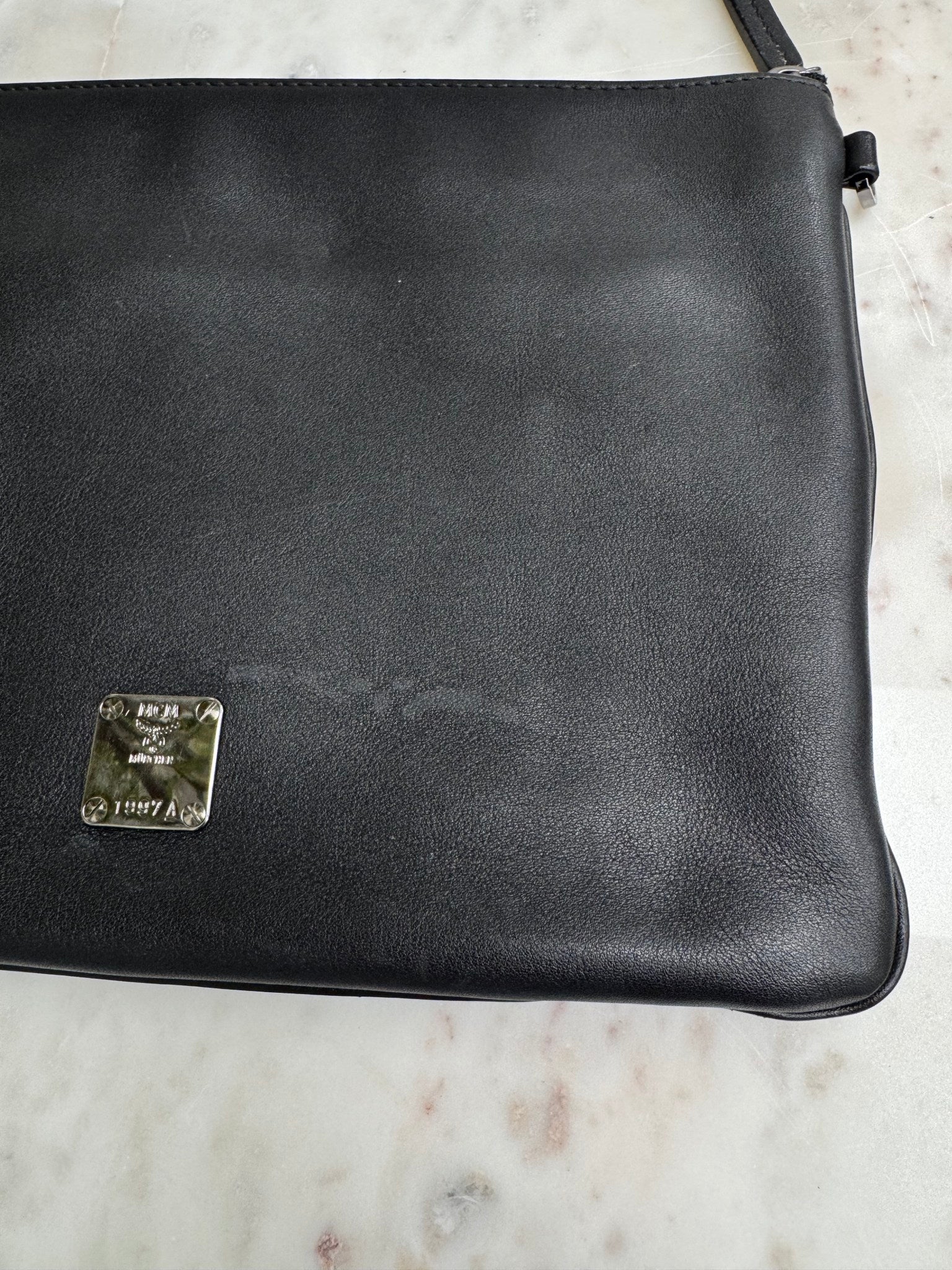 MCM Black Studded Leather Large Clutch