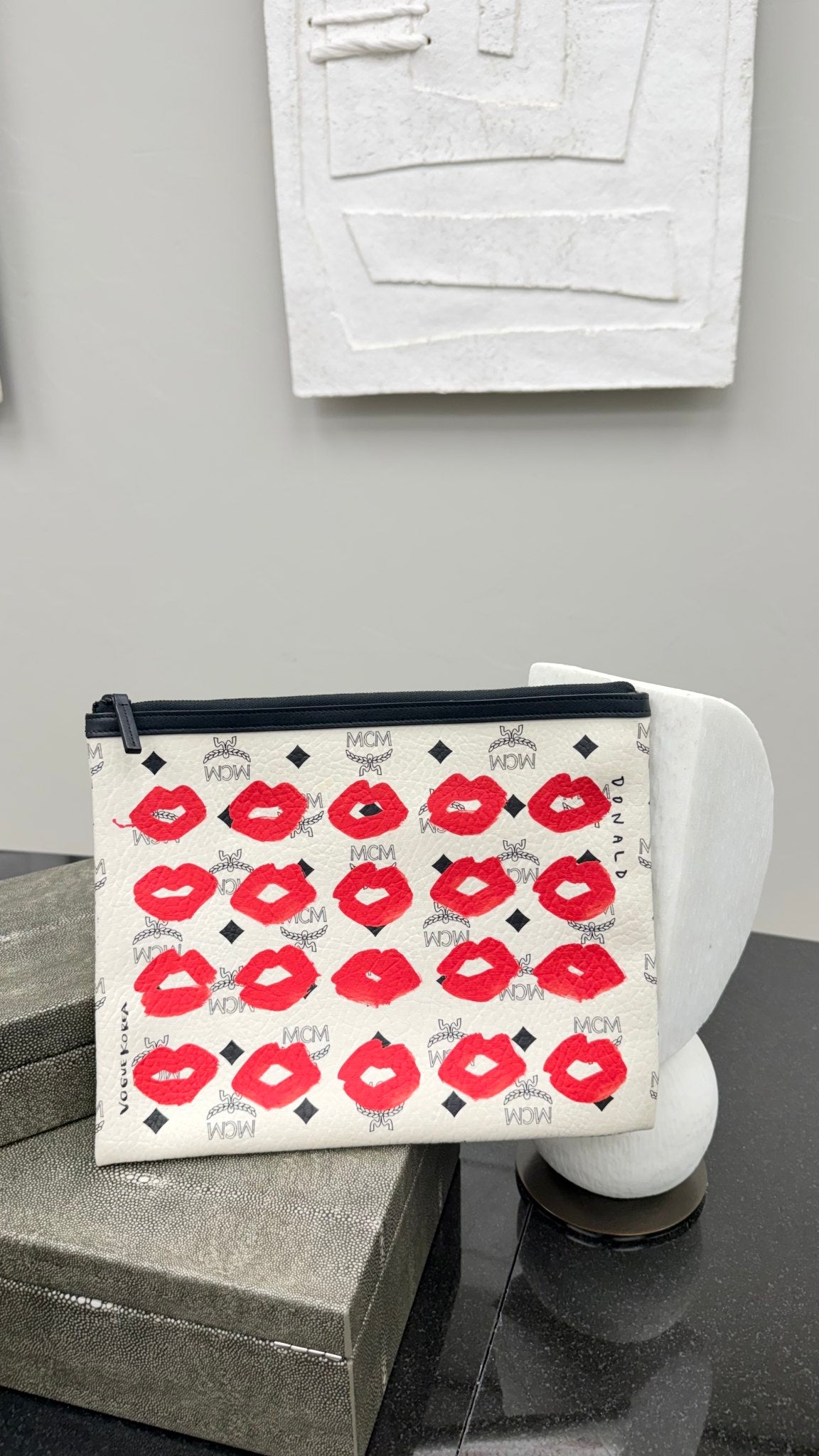 MCM x Vogue Korea White Visetos Lips Pouch
