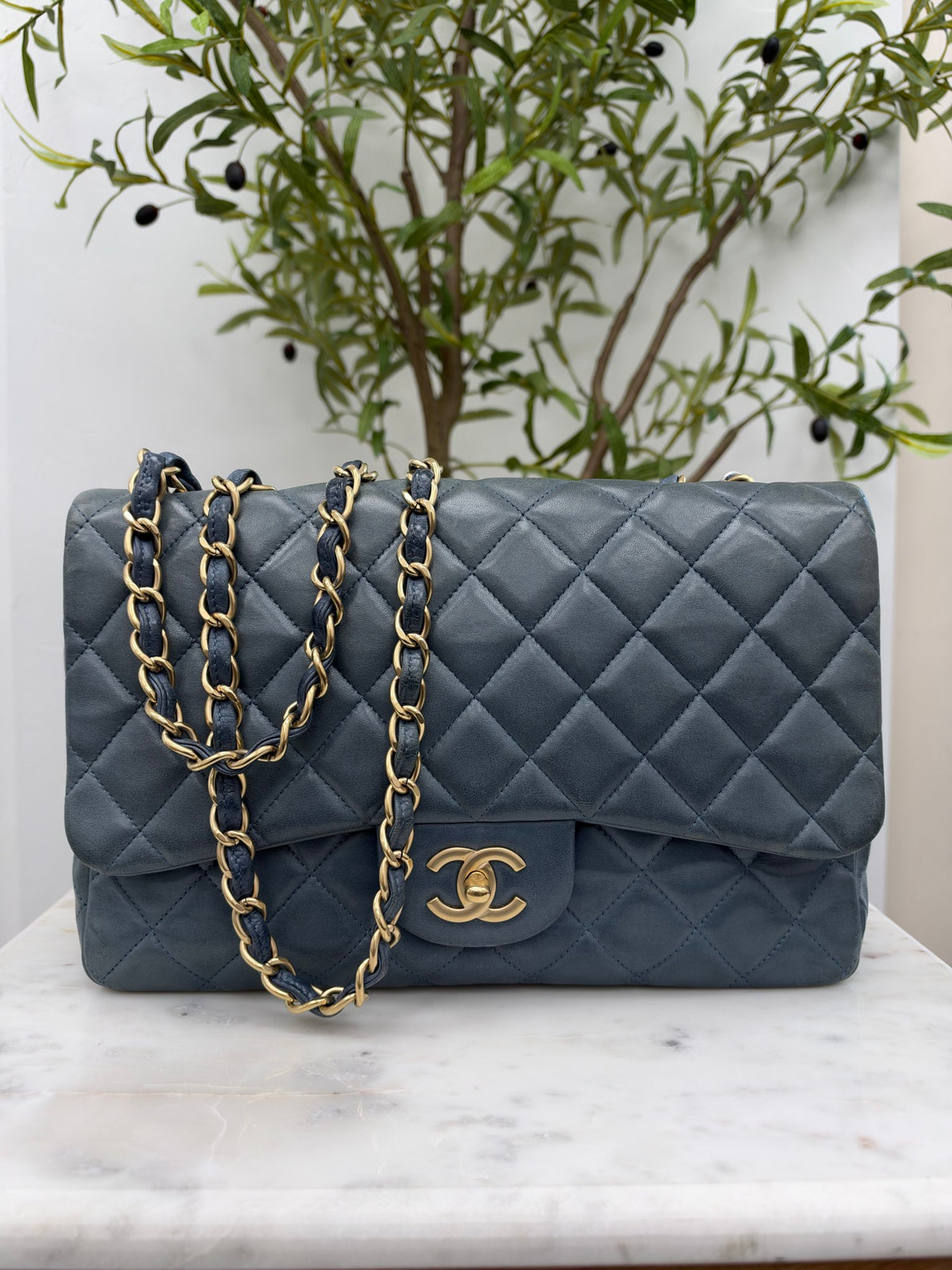 Chanel Teal Quilted Lambskin Jumbo Classic Flap Bag 