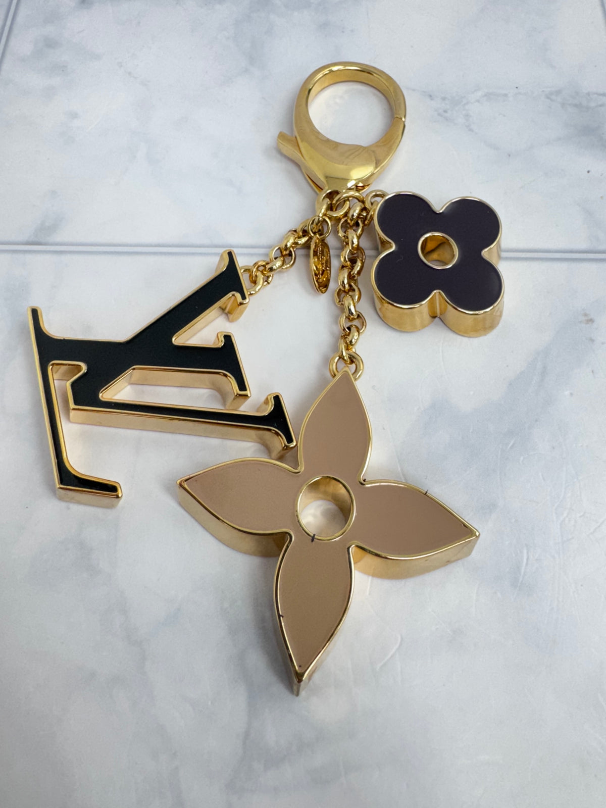 Louis Vuitton Gold Tone Fleur De Monogram Bag Charm & Key Holder 