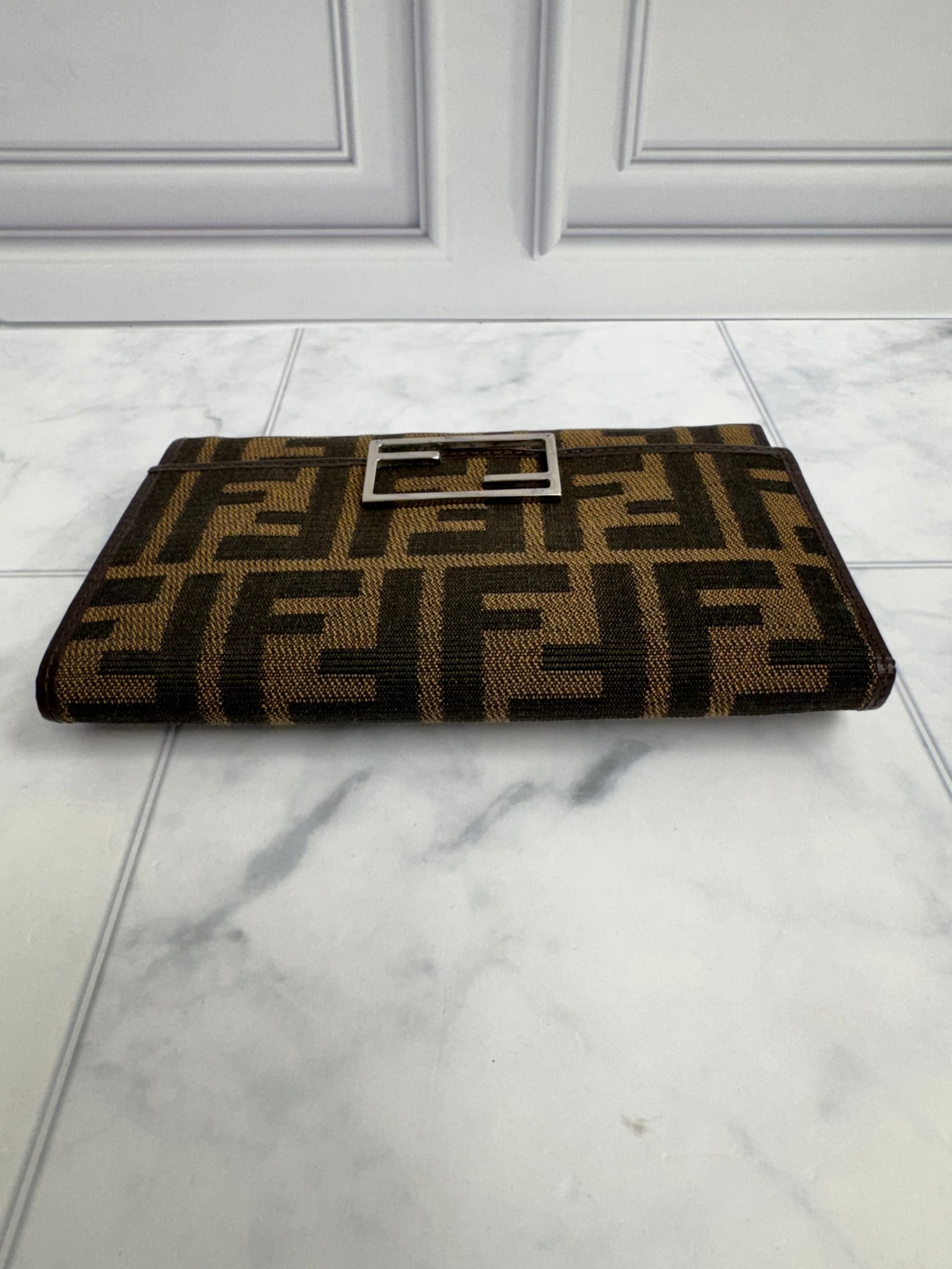 Fendi Brown And Black Zucca Canvas Compact Wallet