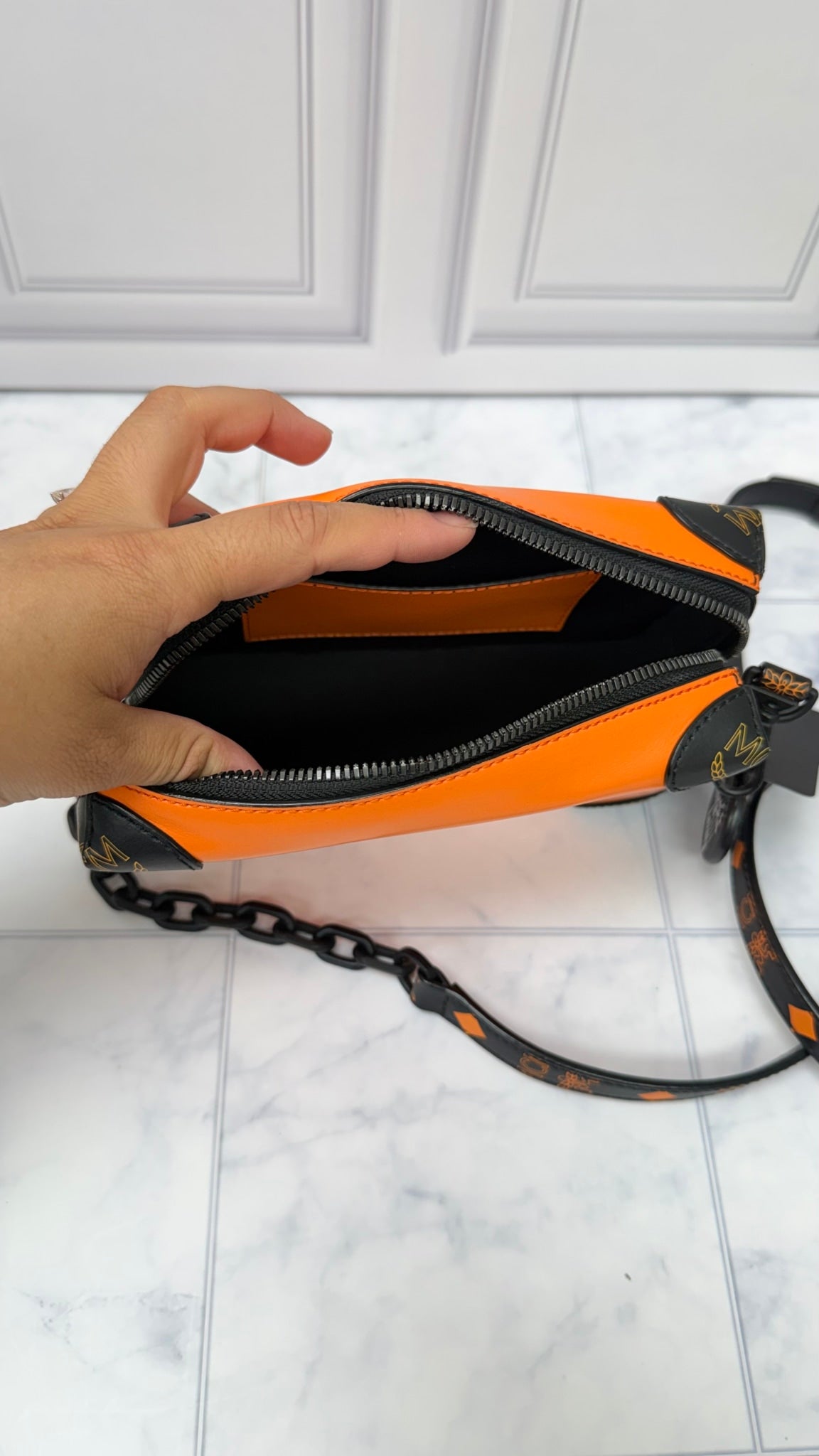 MCM Orange Leather Soft Berlin Crossbody Bag