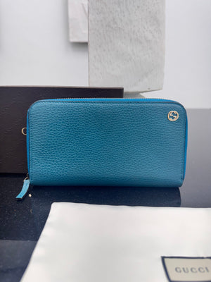 Gucci Teal Grained Leather Zippy Wallet