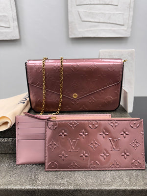 LIKE NEW - Louis Vuitton Metallic Rose Monogram Vernis Felicie Pochette