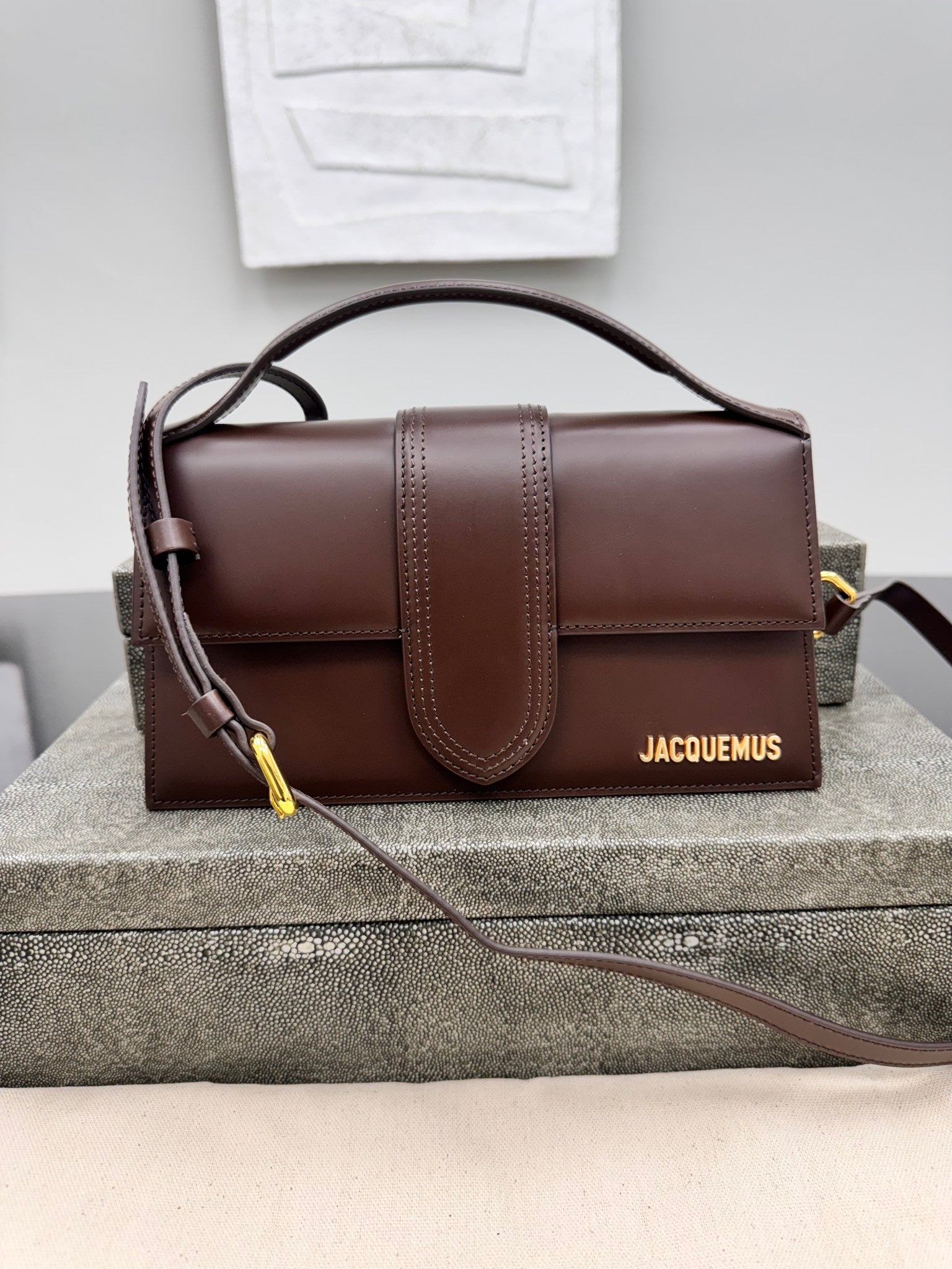 BRAND NEW - Jacquemus Brown Leather Le Grand Bambino Handbag 2Way Handbag