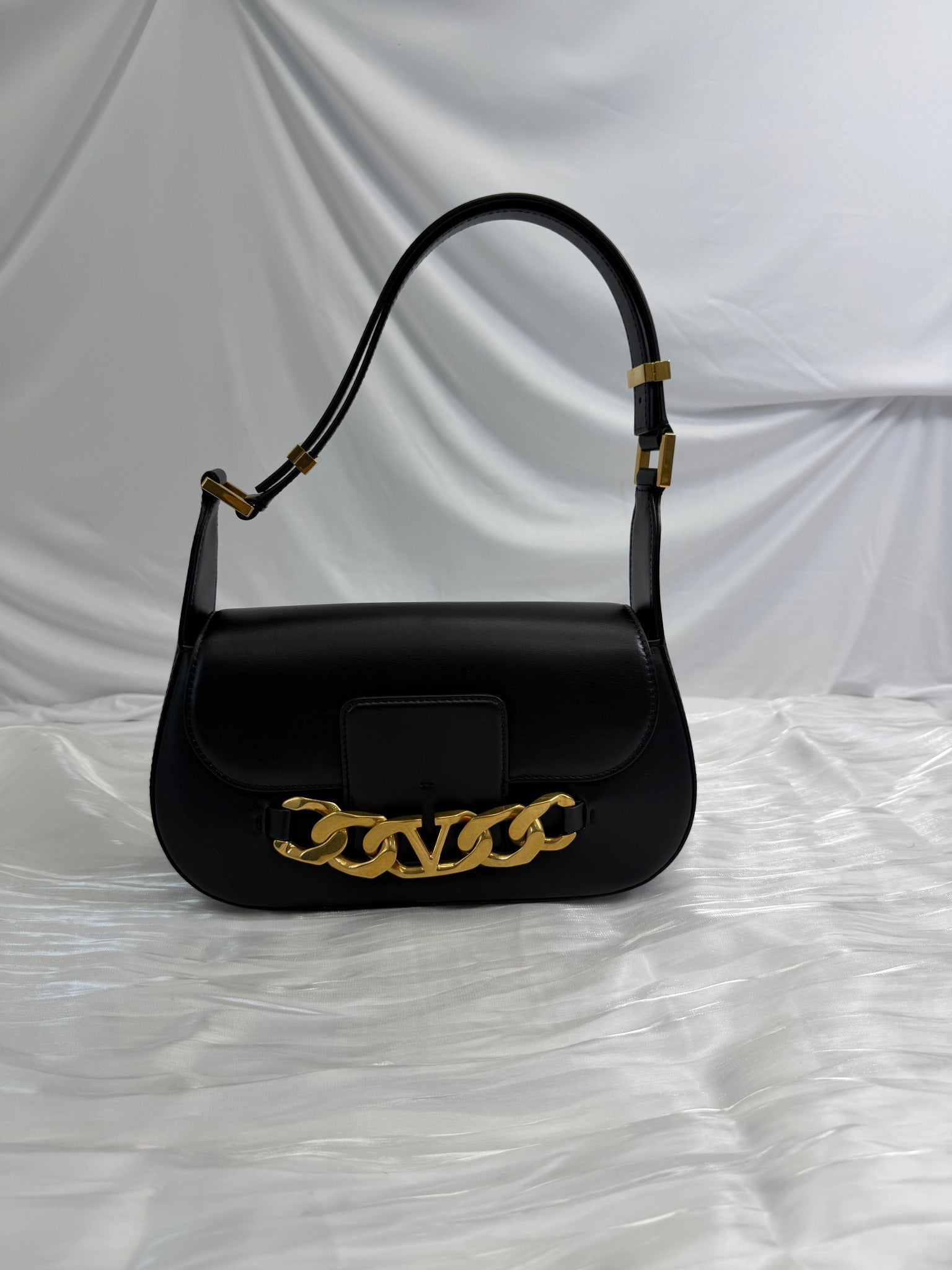 BRAND NEW- Valentino Black Calfskin Logo Chain Shoulder Bag