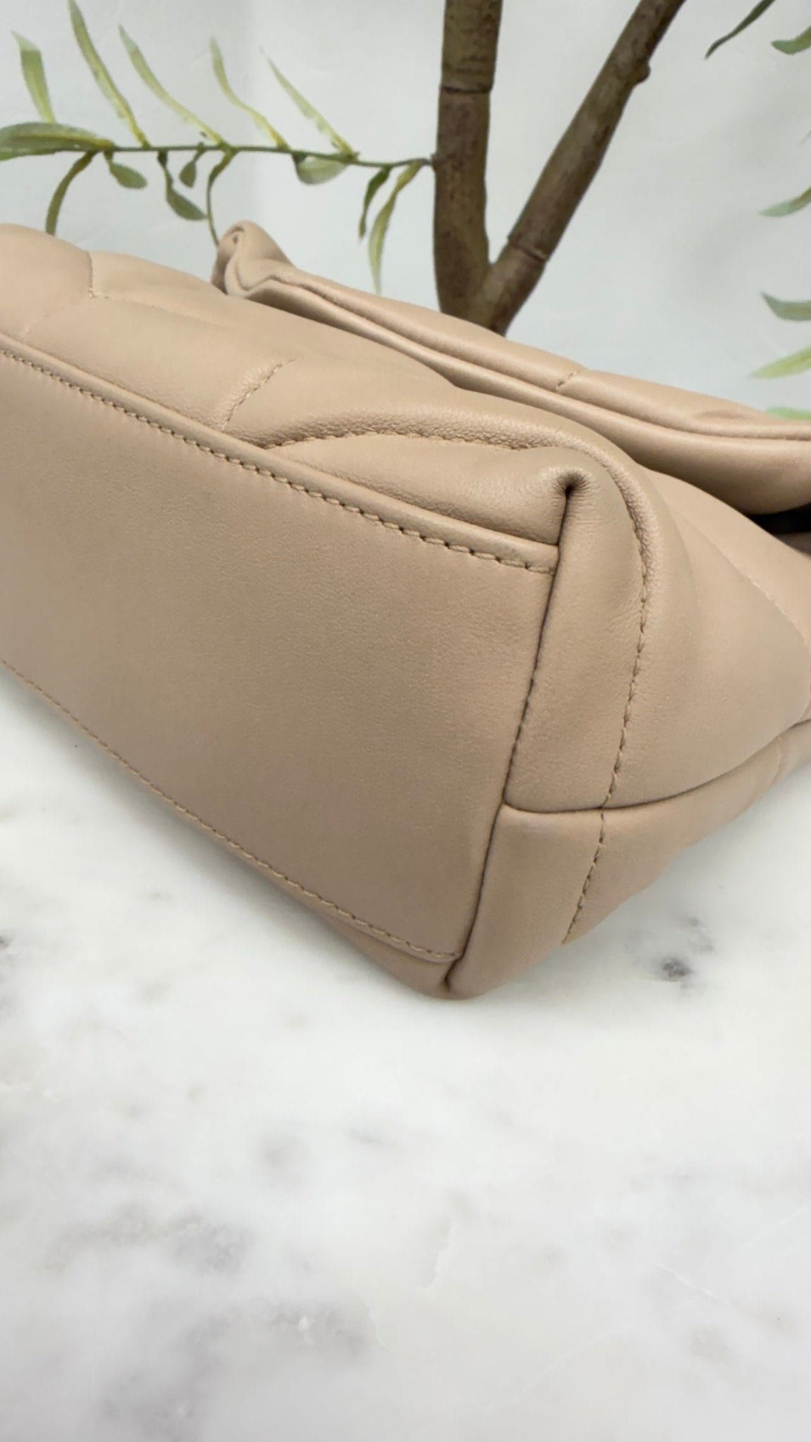 Saint Laurent YSL Beige Leather Small Lou Lou Puffer Chain Bag