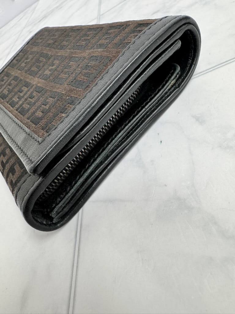 Fendi Brown And Black Zucca Canvas Compact Wallet