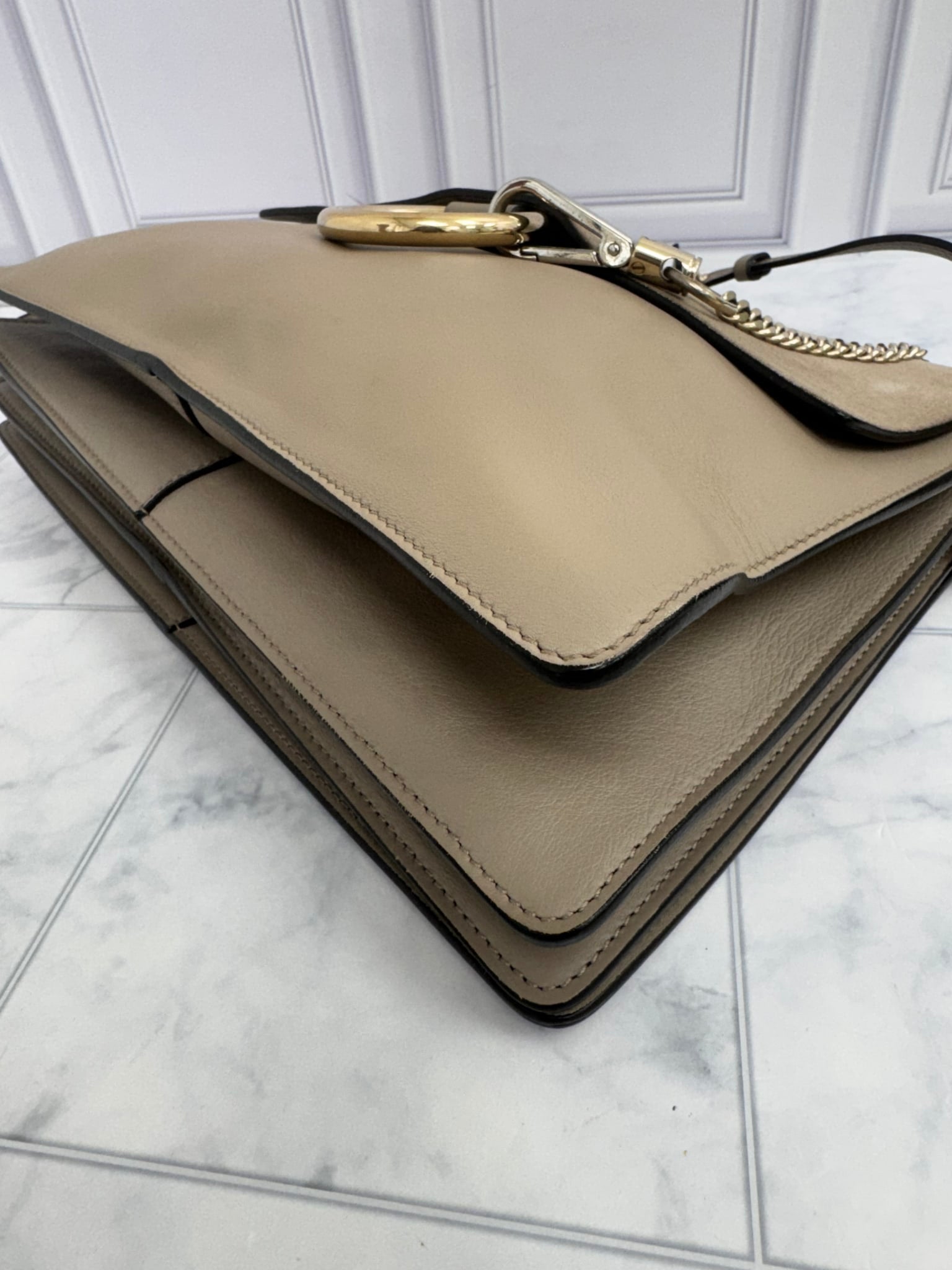 Chloe Taupe Leather Faye Medium Crossbody Bag