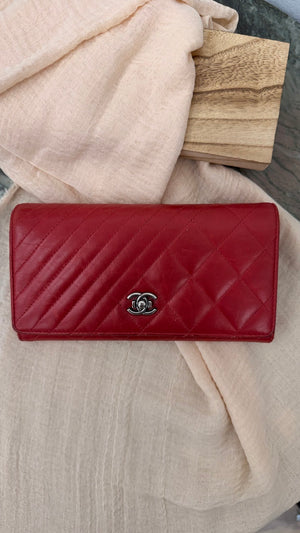 Chanel Red Quilted Lambskin Leather Coco Boy Wallet