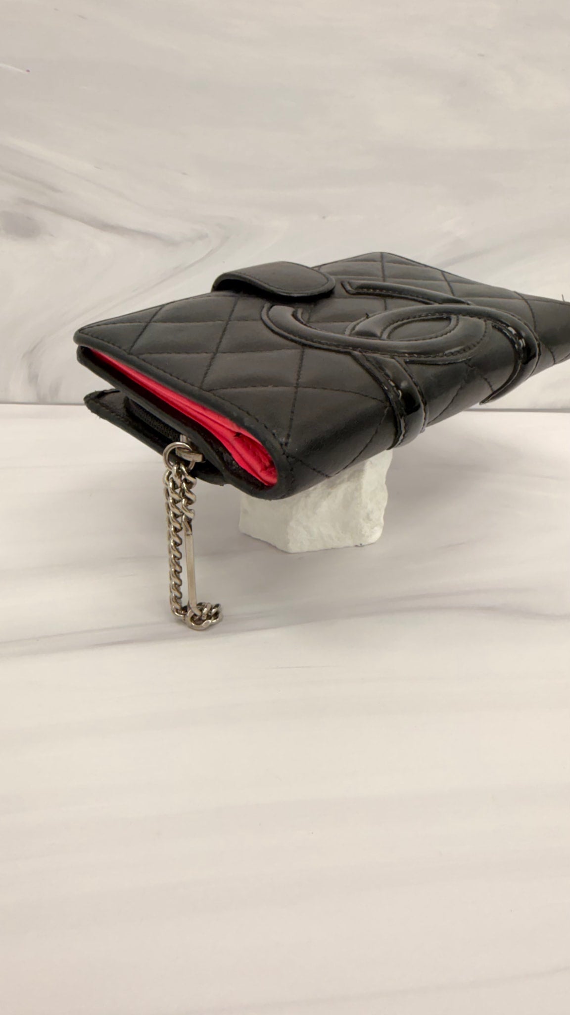 Chanel Black Calfskin Quilted Leather Compact Wallet 
