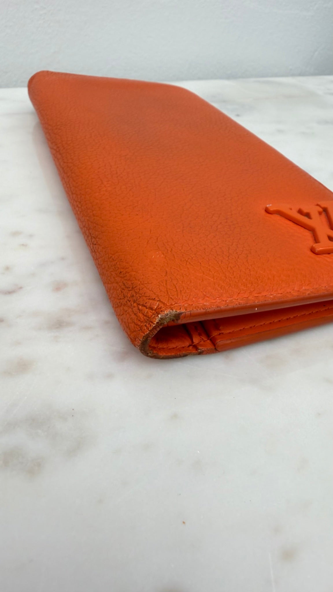 Louis Vuitton Orange Leather Aerogram Brazza Wallet