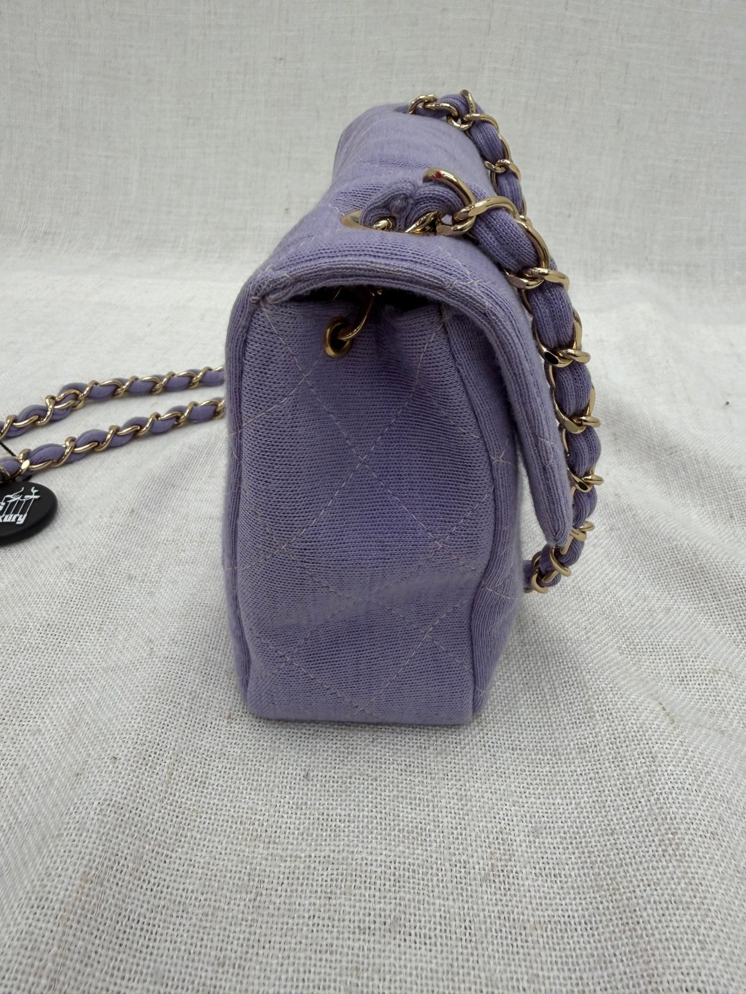 Chanel Vintage Lavender Quilted Jersey Knit Mini Classic Flap Bag