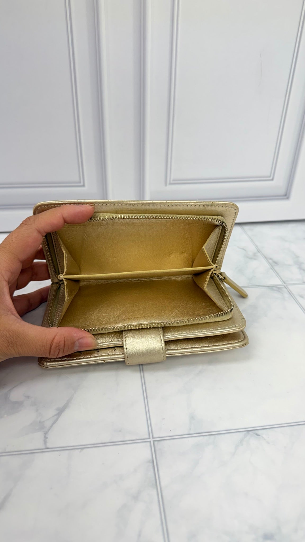 Chanel Gold Lambskin Leather Chanel Compact Wallet