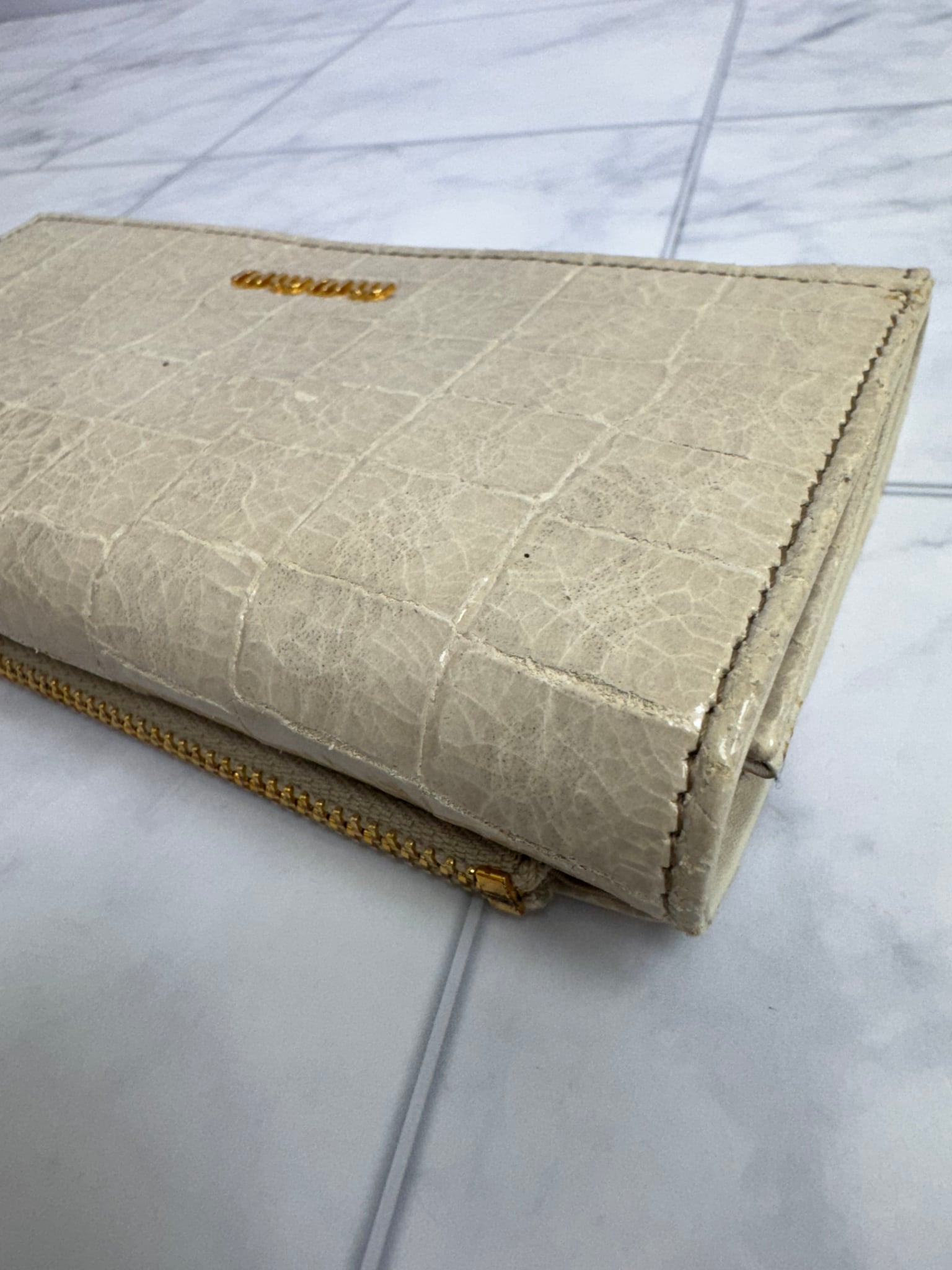 Miu Miu Beige Croc Embossed Patent LeatherLong Wallet