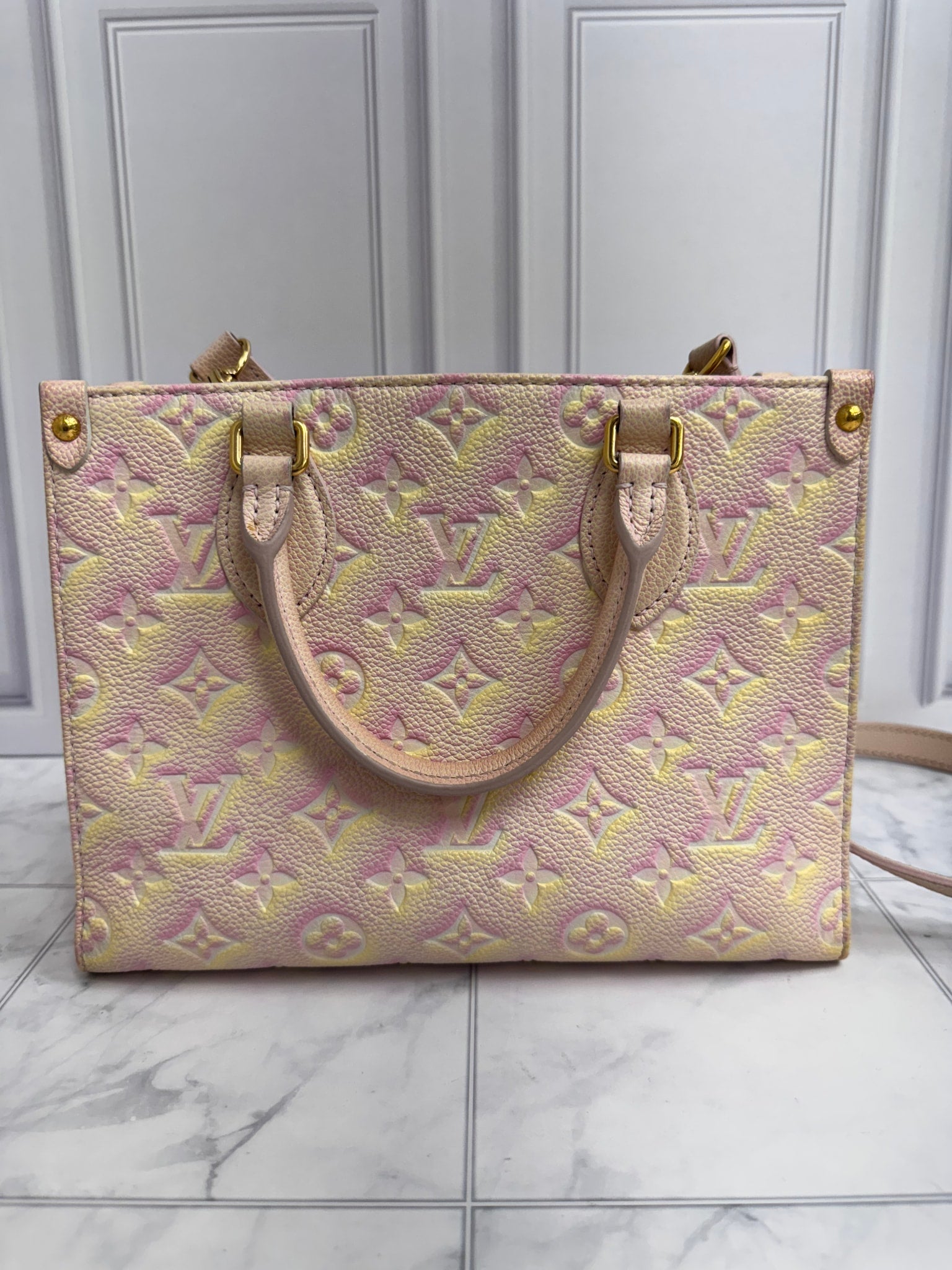 Louis Vuitton Yellow And Pink Monogram Empreinte Leather Summer Stardust On The Go PM