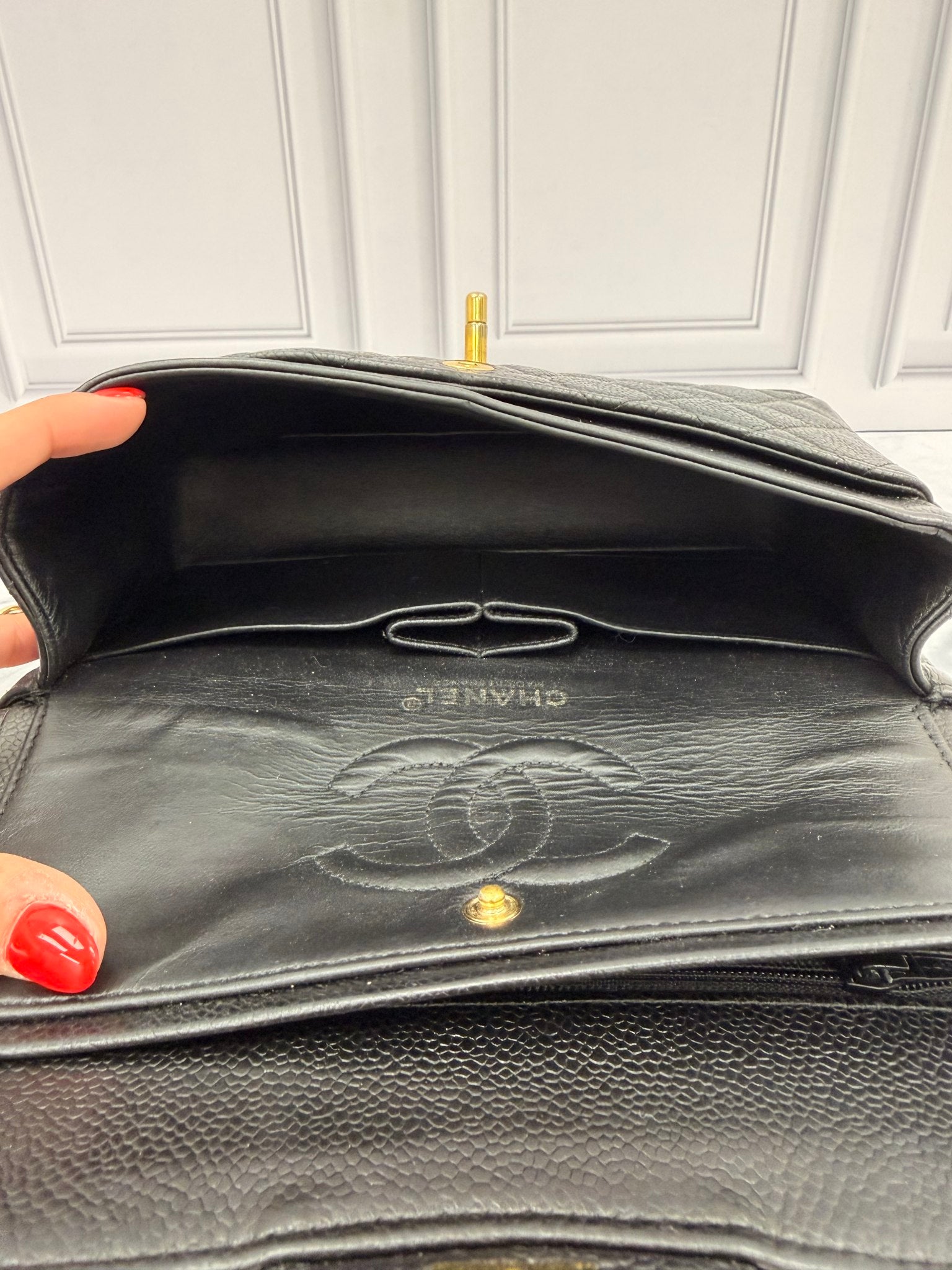 Chanel Black Quilted Caviar Leather Small Classic Double Flap Bag 