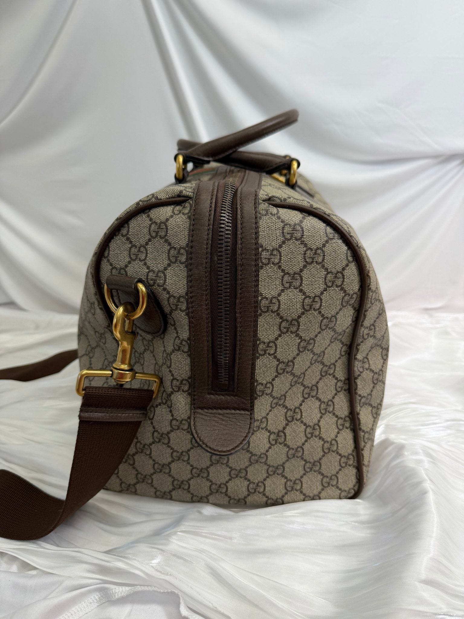 Gucci GG Brown Coated Canvas Ophidia Medium Duffle Bag